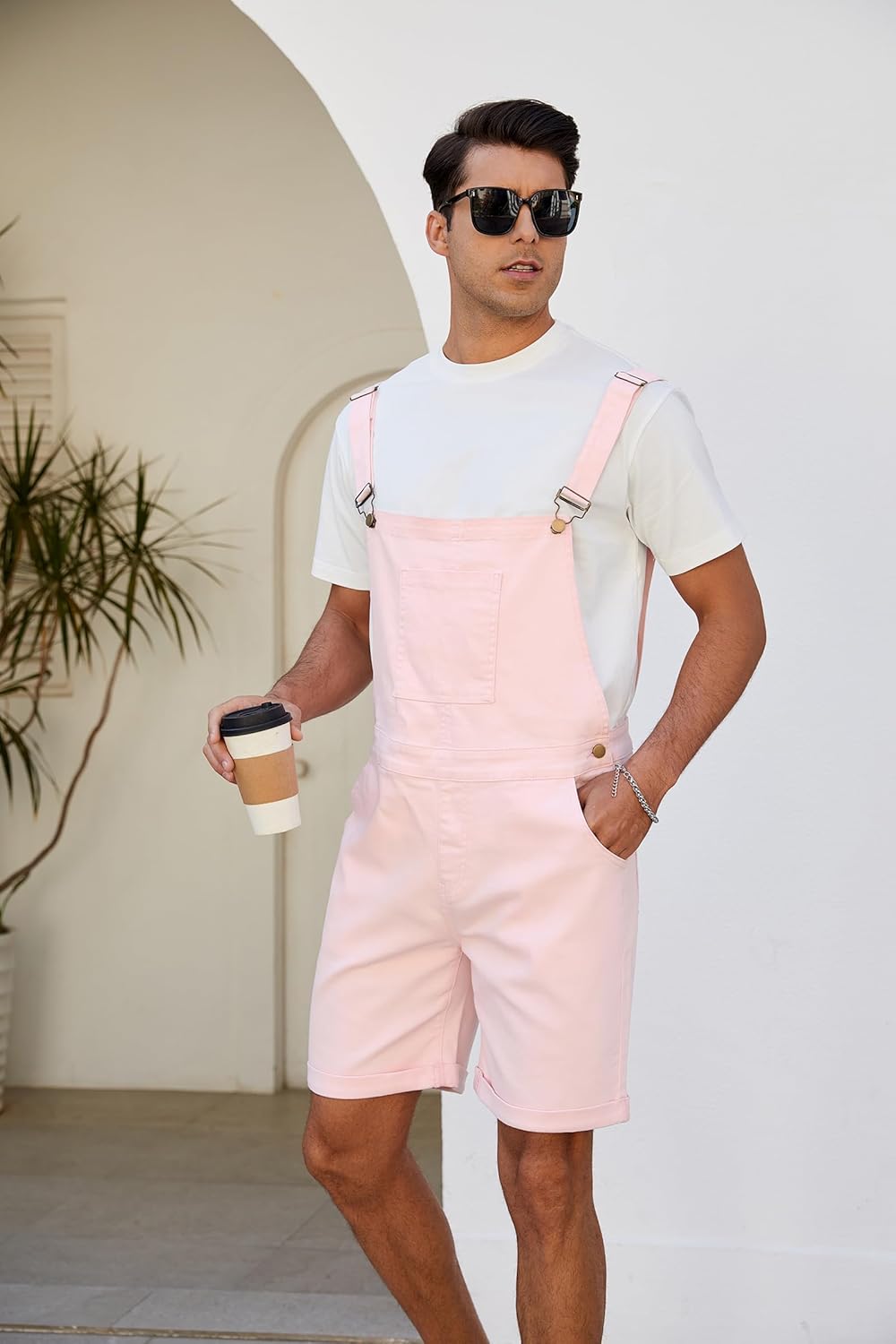 LONGBIDA Men's Denim Overalls Shorts Jean Bib Women Jumpsuit Casual Walkshort Summer Romper with Pockets - Image 3