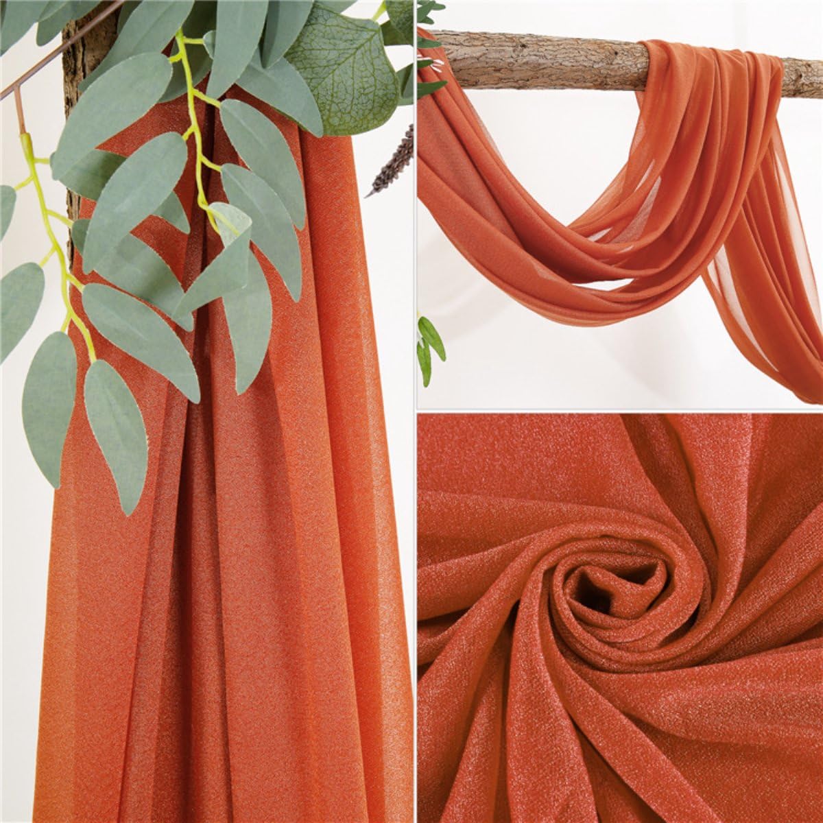 Hochzeits-Chiffon-Vorhänge, elastisches Dekotuch für Hochzeiten, einfarbiges Chiffon-Hängetuch mit Stangentasche, Party-Dekoration für Veranstaltungen und Feiern (rot, 150 * 600cm)