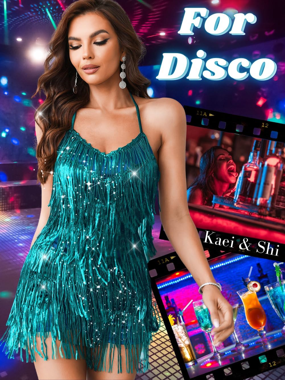 Kaei&Shi Sequin Fringe Romper,Sparkly Glitter Metallic Jumpsuits For Women,Backless Shorts Dress Disco Birthday Dance Outfit - Image 6