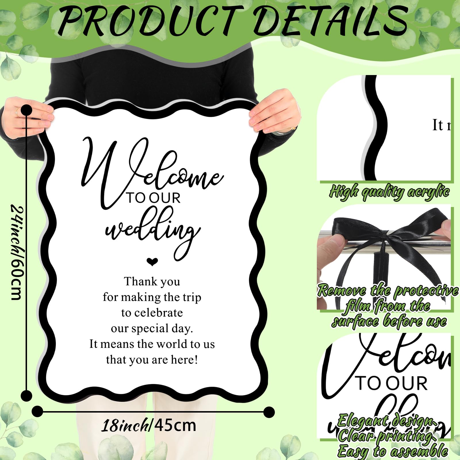Yousoontic Acrylschild für Hochzeit, 61 x 45,7 cm, großer Präsentationsständer, Dekoration, Acryl, Brautparty, Ständer, Dekoration für Garten, Zeremonie, Rasen, Outdoor, Indoor
