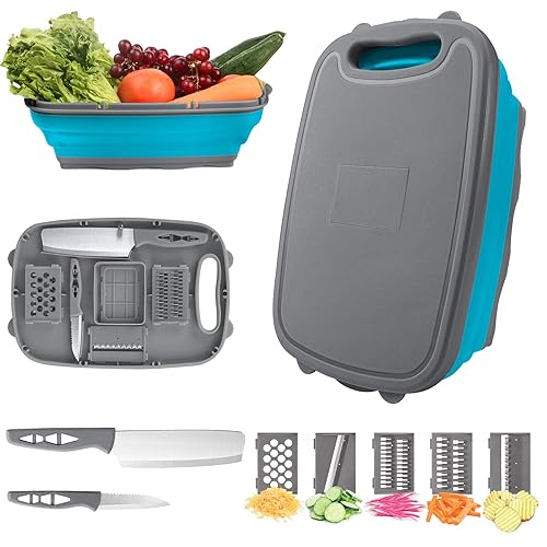 HI NINGER Cutting Board, Collapsible Chopping Board with Colander, 9-In-1