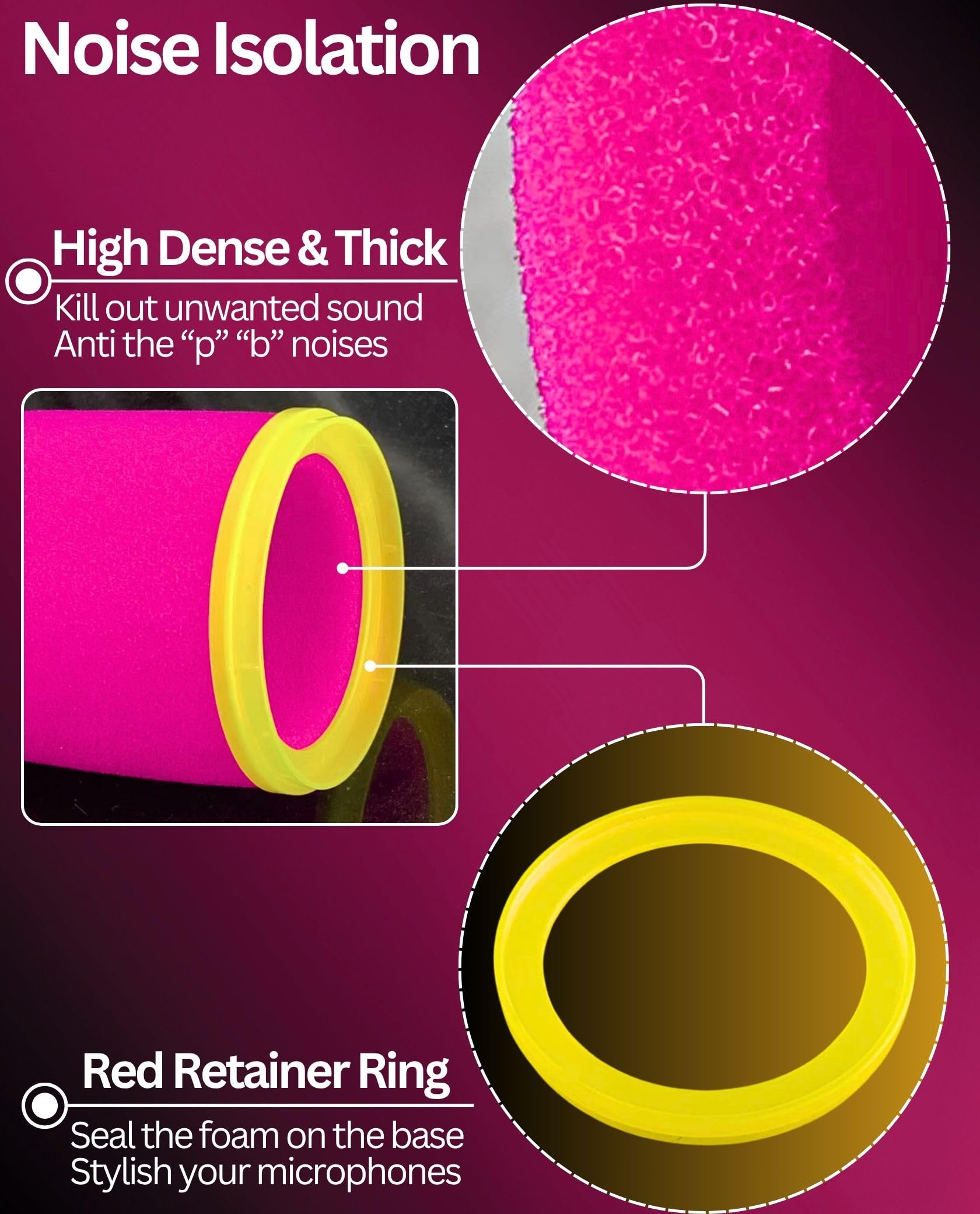 Filtro de espuma para micrófono Shure SM7B, parabrisas personalizado con anillos de retención de colores para podcast, transmisión de juegos (rosa)