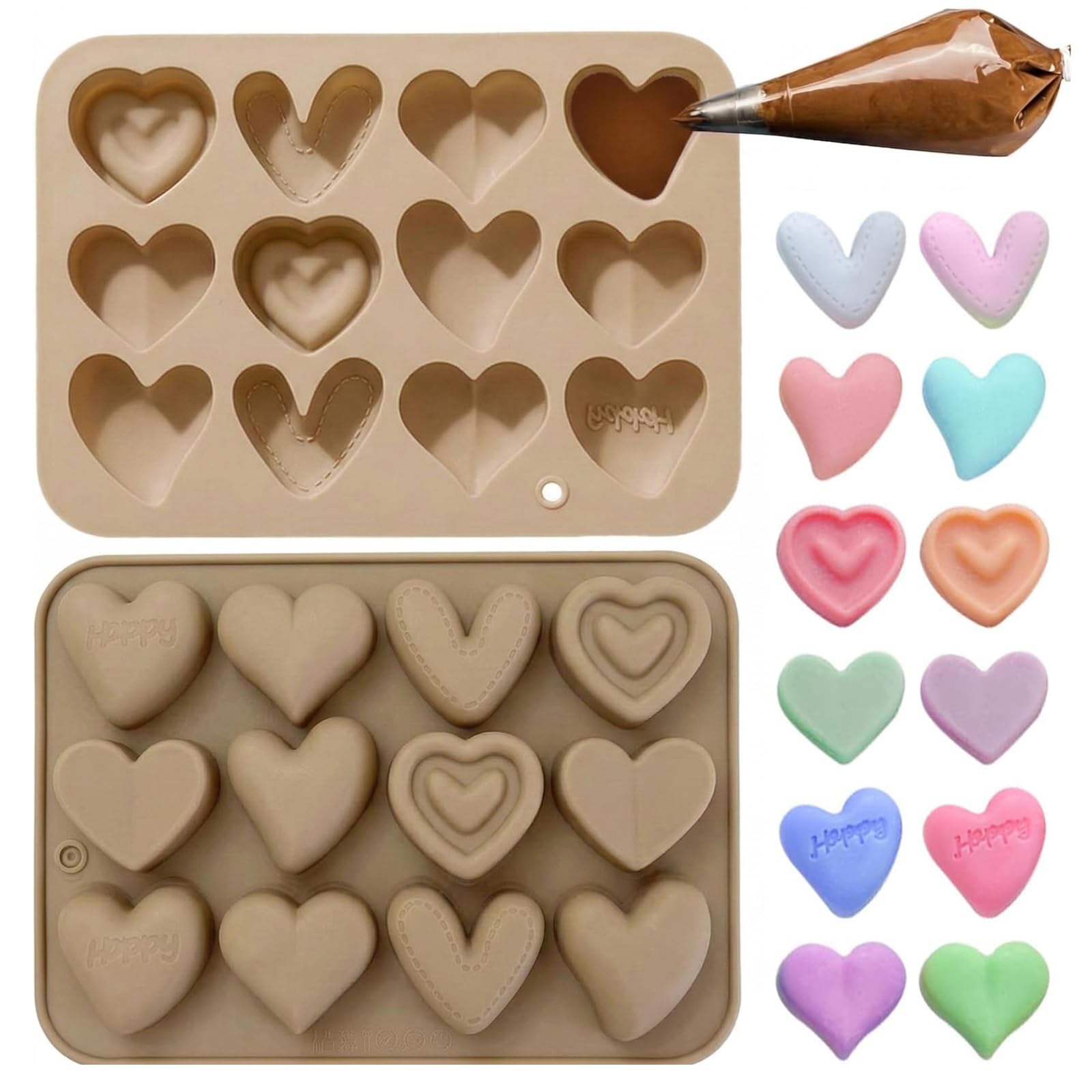 Molde de Silicona Corazón, 12 Cavidades, Antiadherente, Sin BPA, Resistente a la Temperatura -40 a 230°C, para Chocolate, Pasteles, Muffins, San Valentín