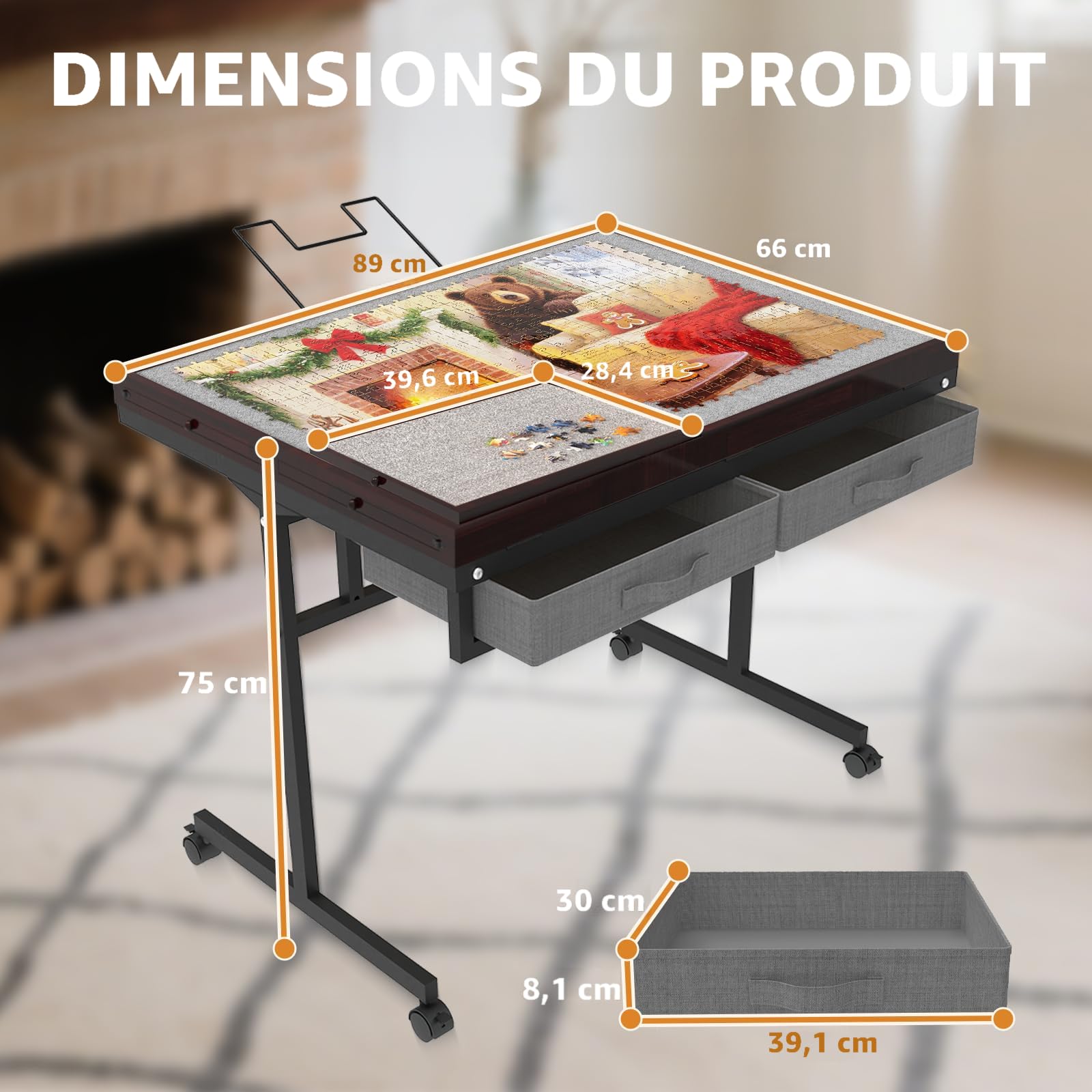Table Puzzle En Bois 1500 Pièces – 4 Tiroirs, Angle Réglable 0-90°, Hauteur Ajustable, Couvercle Transparent, Feutrine, Stable Et Légère
