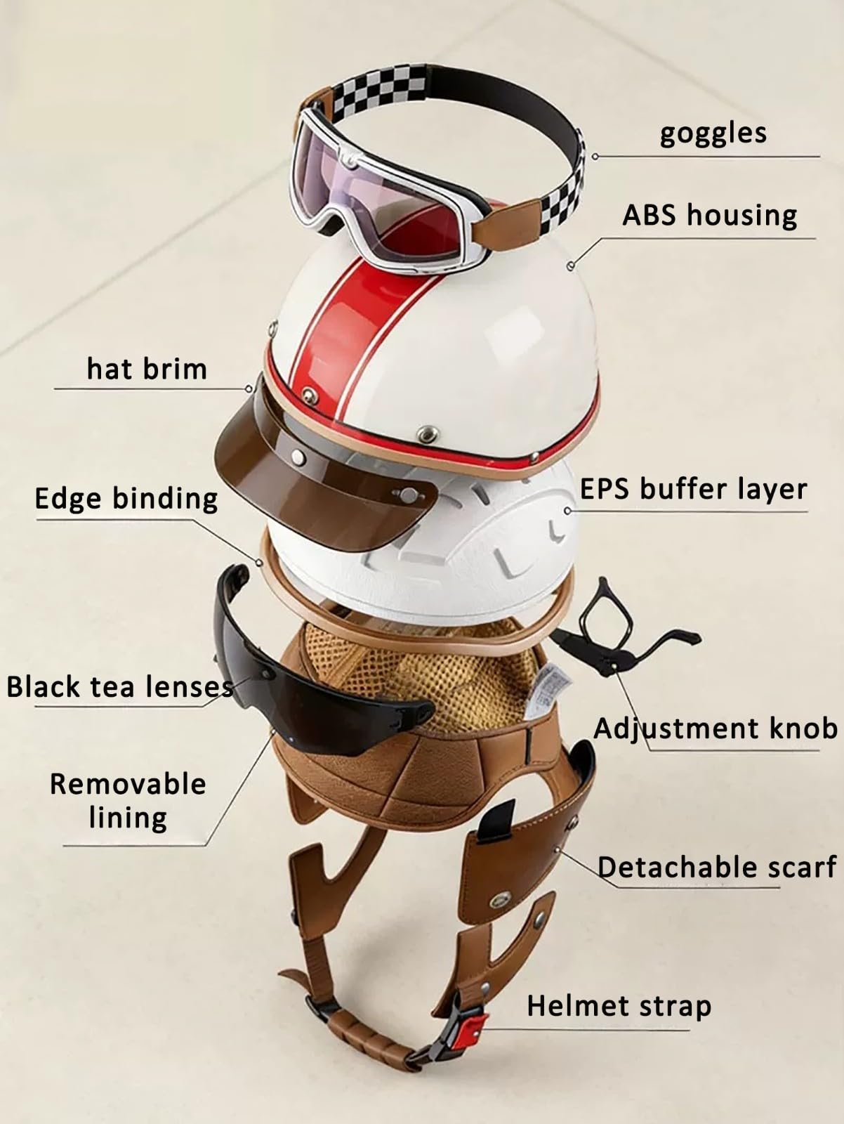 Casco De Moto Tipo Jet con Gafas, Homologado por Dot/ECE, Casco Retro Tipo Jet para Moto Cruiser, Scooter Y Ciclomotor, Casco De Verano para Adultos (Hombres Y Mujeres).