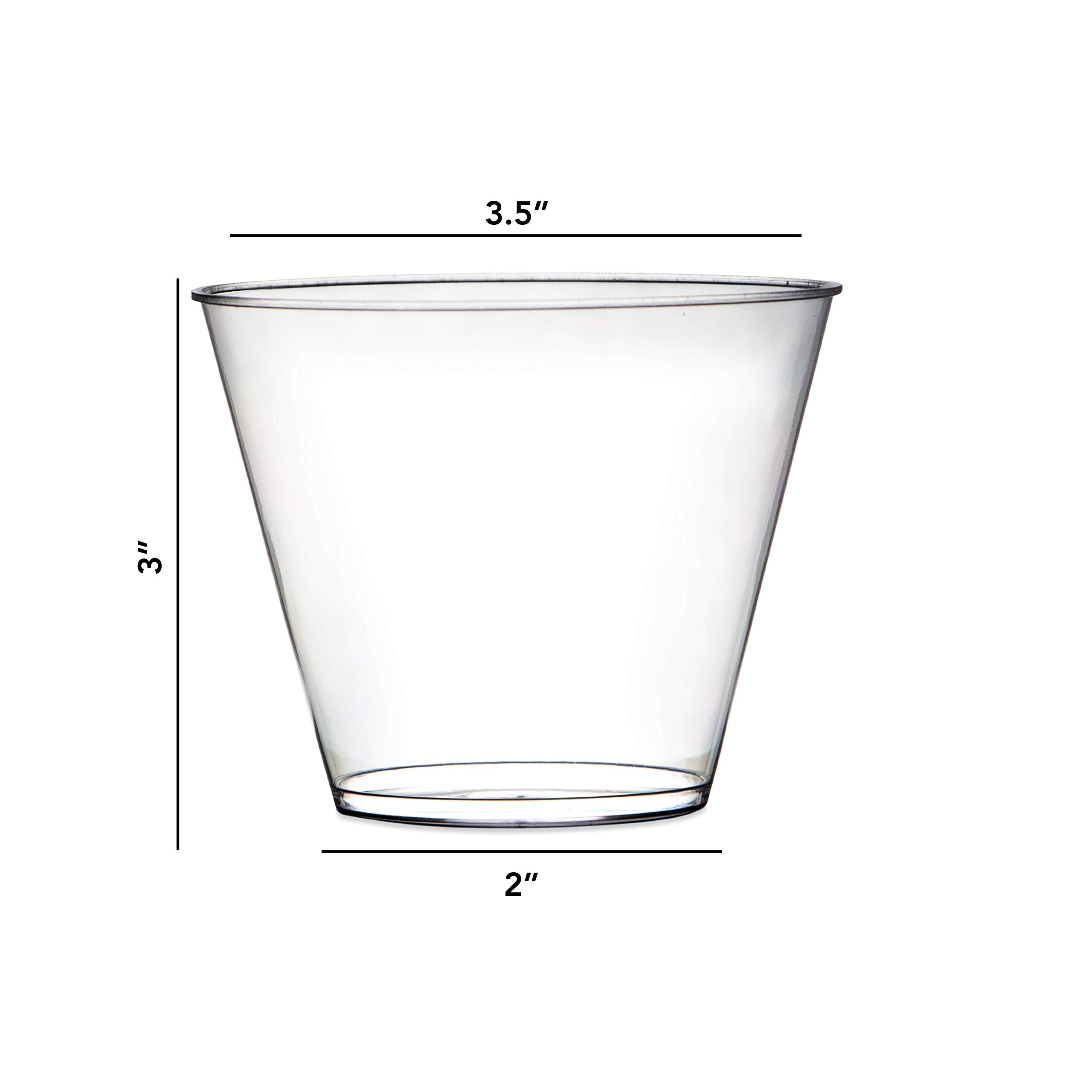 Vasos de plástico transparente | vasos desechables de 9 onzas | Vasos de estilo antiguo para bebidas y fiestas, excelente para vino, cócteles y ponche | 100 unidades