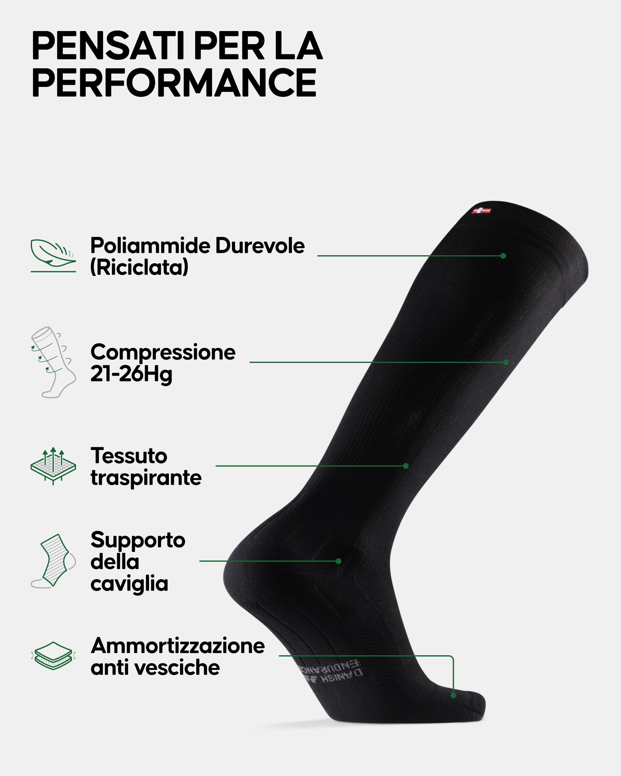 DANISH ENDURANCE Calze Compressione Graduata Uomo Donna 21-26mmHg, Calze Compressive per Recupero, Circolazione, Viaggi, 1 o 2 Paia