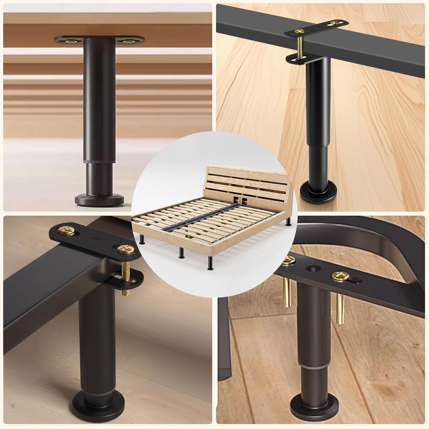 4 Pcs Adjustable Height Bed Support Legs 7.08-12.6 inch, Upgrade Under Bed Center Support Leg, legs for Bed Frame/Bed Slat/bed risers/furniture legs, bed feet Heavy Duty Metal Bed Replacement Legs