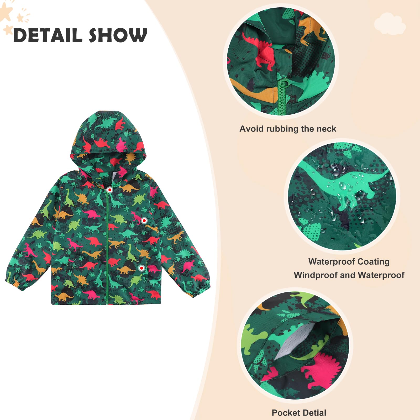 LACOFIA Chaqueta Impermeable para Niños Cazadora Cortavientos Abrigos con Capucha Chubasquero Ligero con Forro para Niños 3~12 años