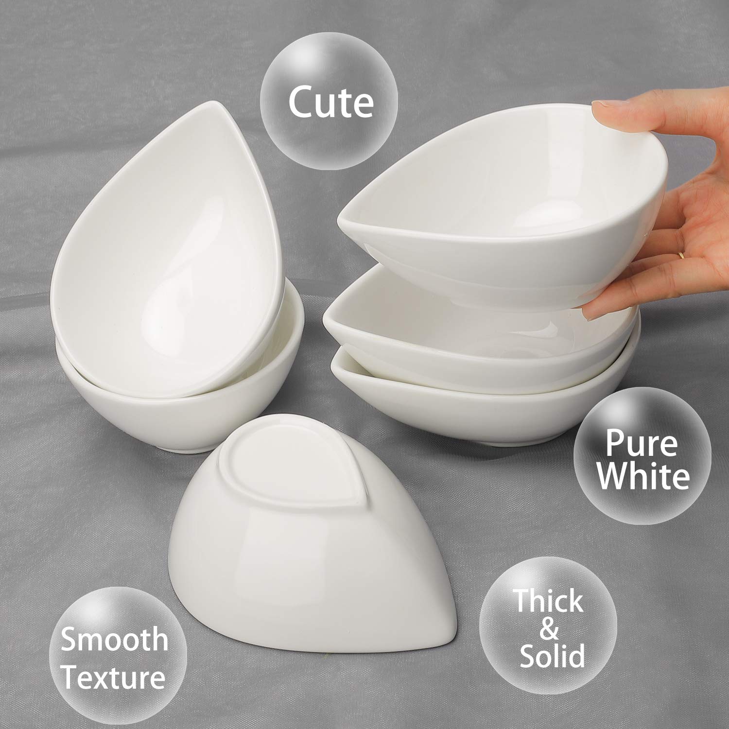 Cuenco de salsa, cuencos para tapas y salsas, cuenco para salsa de porcelana, cuencos de postre, cuencos para aperitivos, aperitivos, lote de 6, blanco, 250 ml