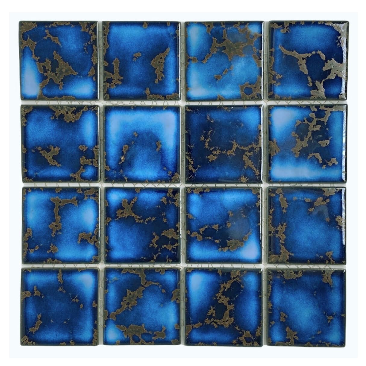 Tenedos 3x3 Calacatta Blue Porcelain Mosaic Tile Square Pattern Glossy Finish Mesh-Mounted for Kitchen Backsplash Bathroom Shower Accent Wall Pool (1 Sheet)