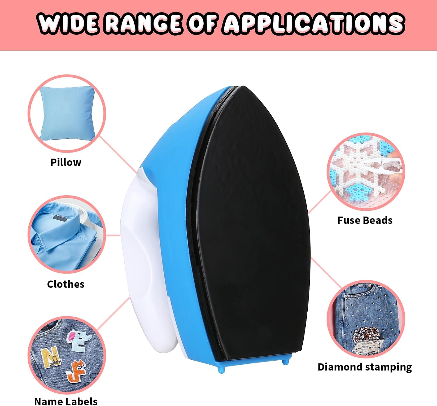 Naler Mini Iron for Crafts, Small Iron with Charging Base, Ideal Mini Craft Iron for Sewing, Patches, Fuse Beads, DIY Shoes & T-Shirts Heat Transfer Vinyl Projects (Blue)