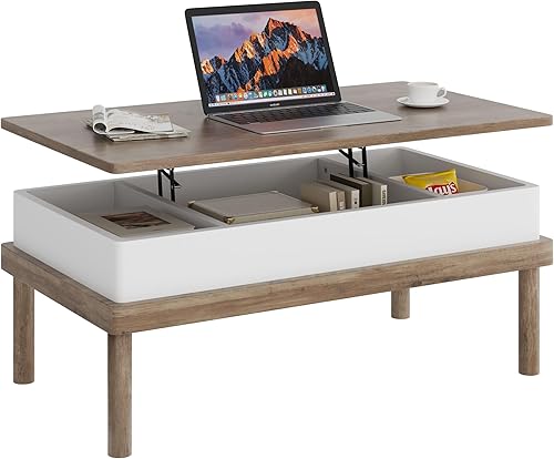 Shintenchi Mesa auxiliar, mesa de centro elevable con compartimento oculto, mesa de comedor de mesa elevada, mesa central elevadora para sala de