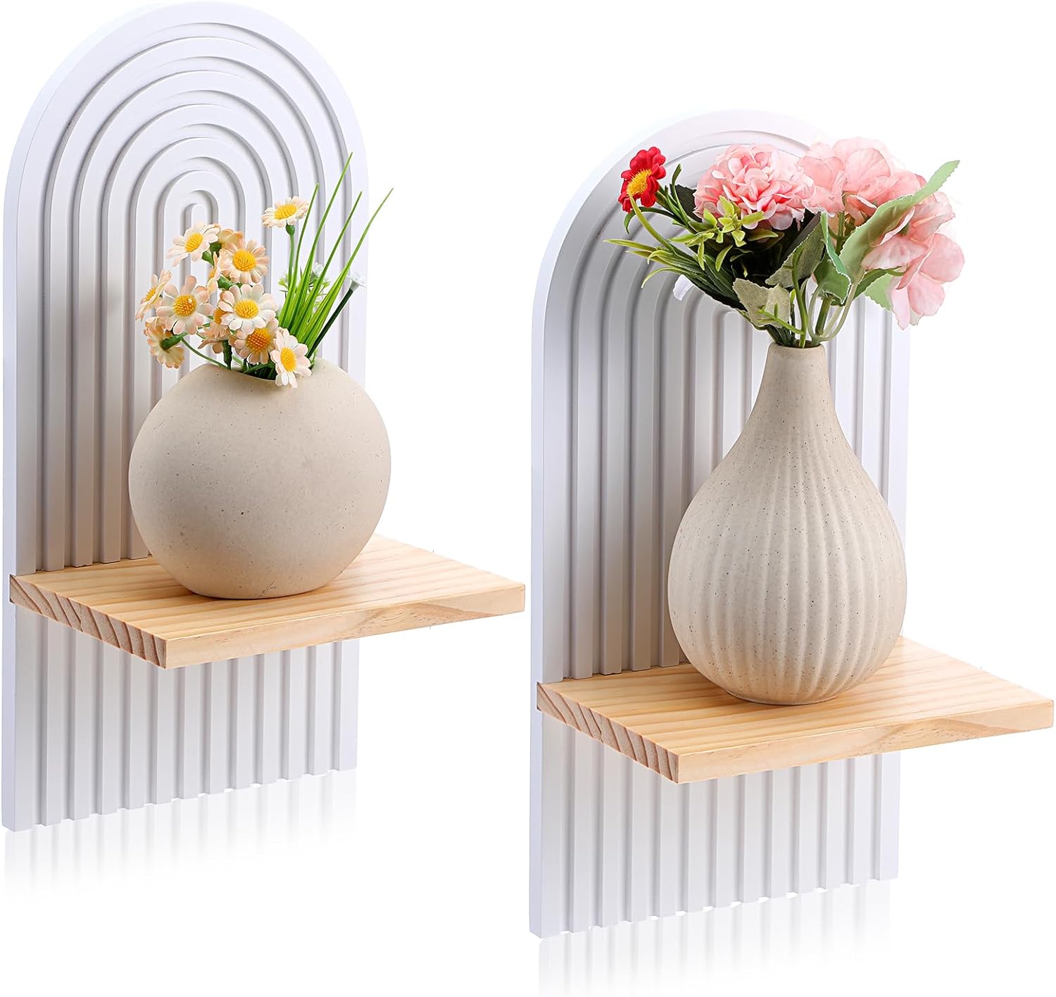 2 Pcs Wooden Boho Shelf Wall Decor, Bohemian Floating Shelves, White Arch Wall Shelves for Nursery Bedroom Living Room Mid Century Hanging Shelf