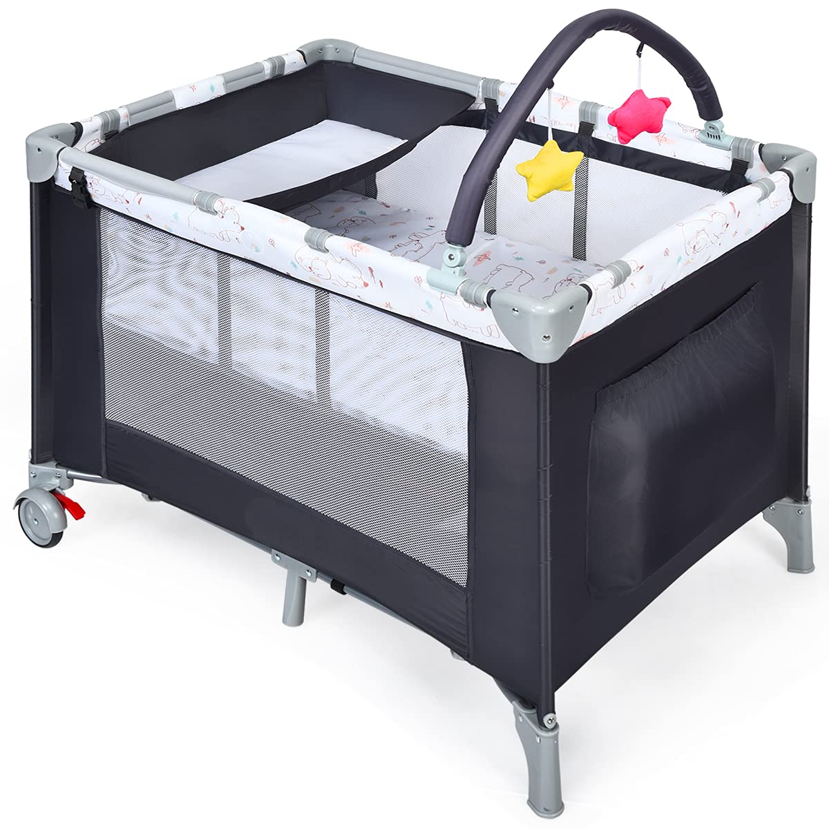 HONEY JOY Pack and Play with Bassinet, Portable Baby Playard w/Changing Station & Removable Infant F