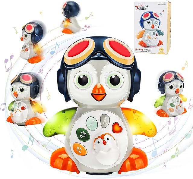 Baby Musical Toys for 6-12 Months - Babies Crawling Toys with Music and Lights Sound Interactive Penguin Toddlers 1 Year Old Gifts Girl Boy