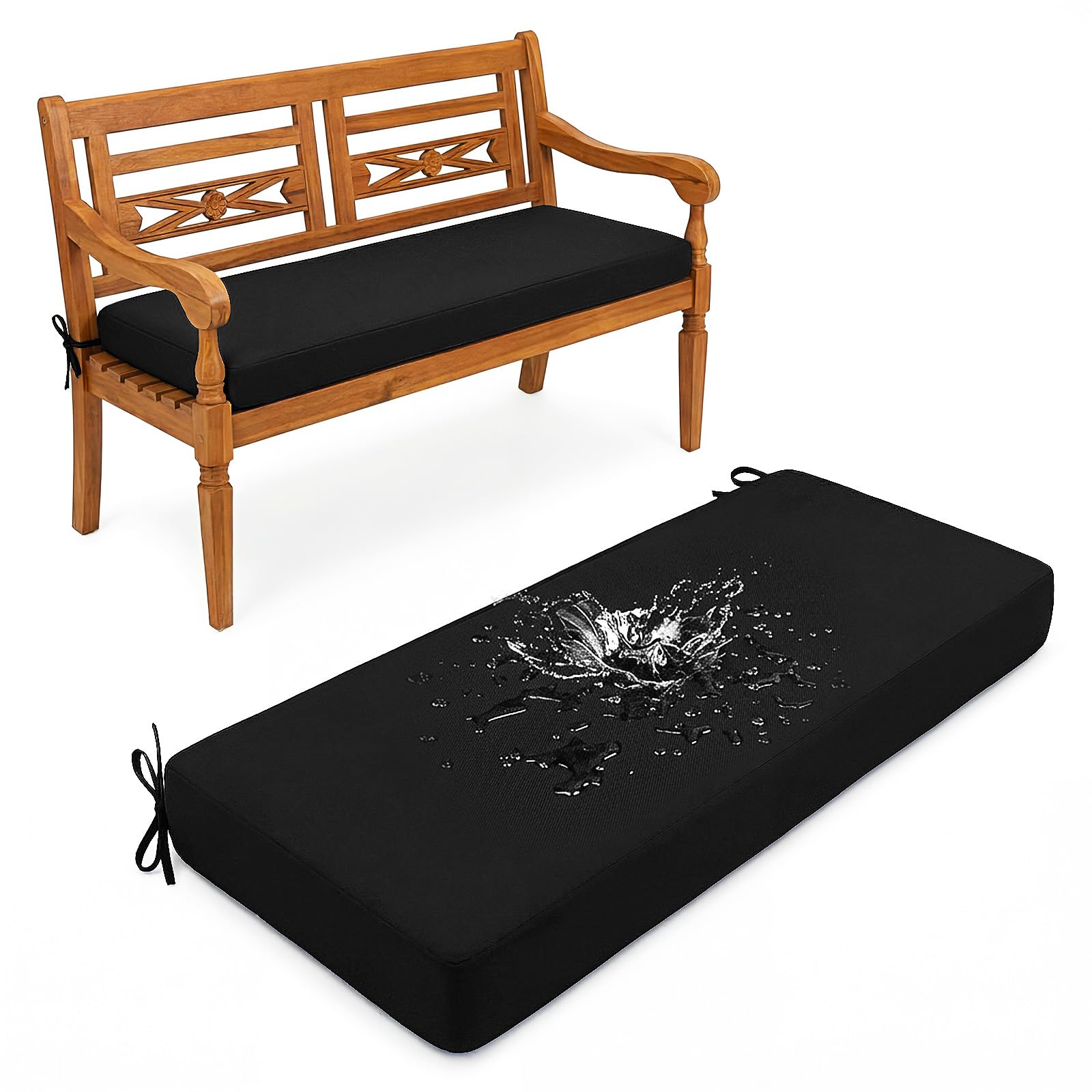 Aocase Outdoor Bench Cushion - 120cm/150cm/100cm/90cm x 35cm/30cm, Non-Slip Washable Cover, Zippered Removable, High-Resilience Foam,for Garden Benches, Bay Windows, Long Chairs,Black,85x35cm — image 1