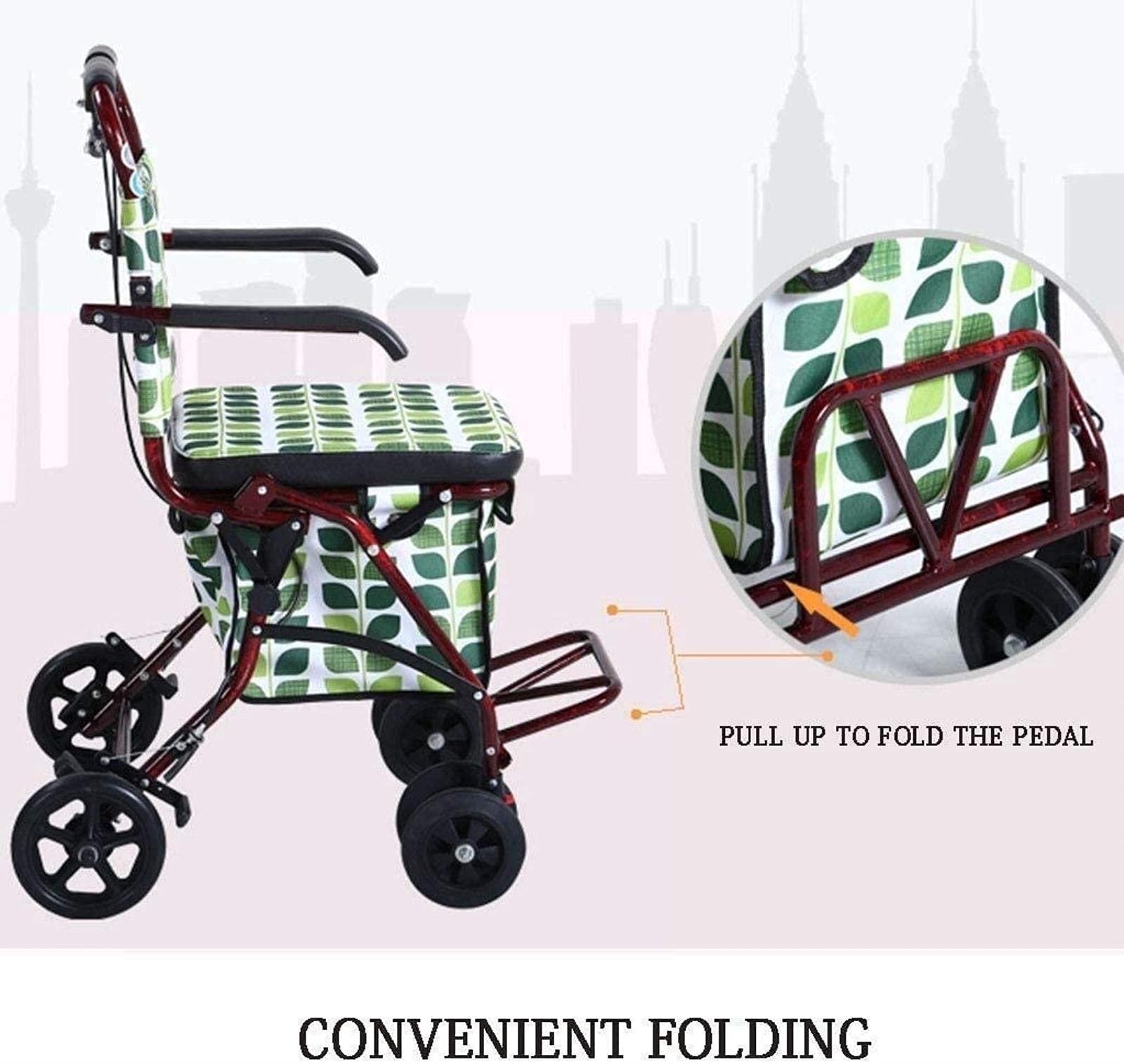 Rollator Walker Rama do chodzenia Standardowy chodzik Rollator 4 koła Rollator do chodzenia, składana pomoc w chodzeniu, siedzisko z regulacją wysokości Chodzik dla osób starszych Tęsknota za