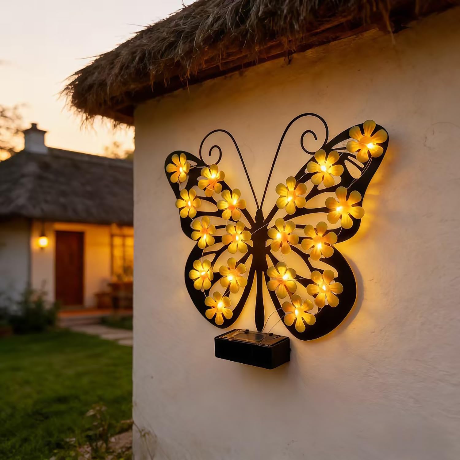 Decorazione Murale Solare a Farfalla, Decorazione da Parete in Metallo per Esterni, Illuminazione Bianco Caldo, Lampada da Parete per Giardino, Illuminazione d'Ambiente per Esterni (Farfalla)