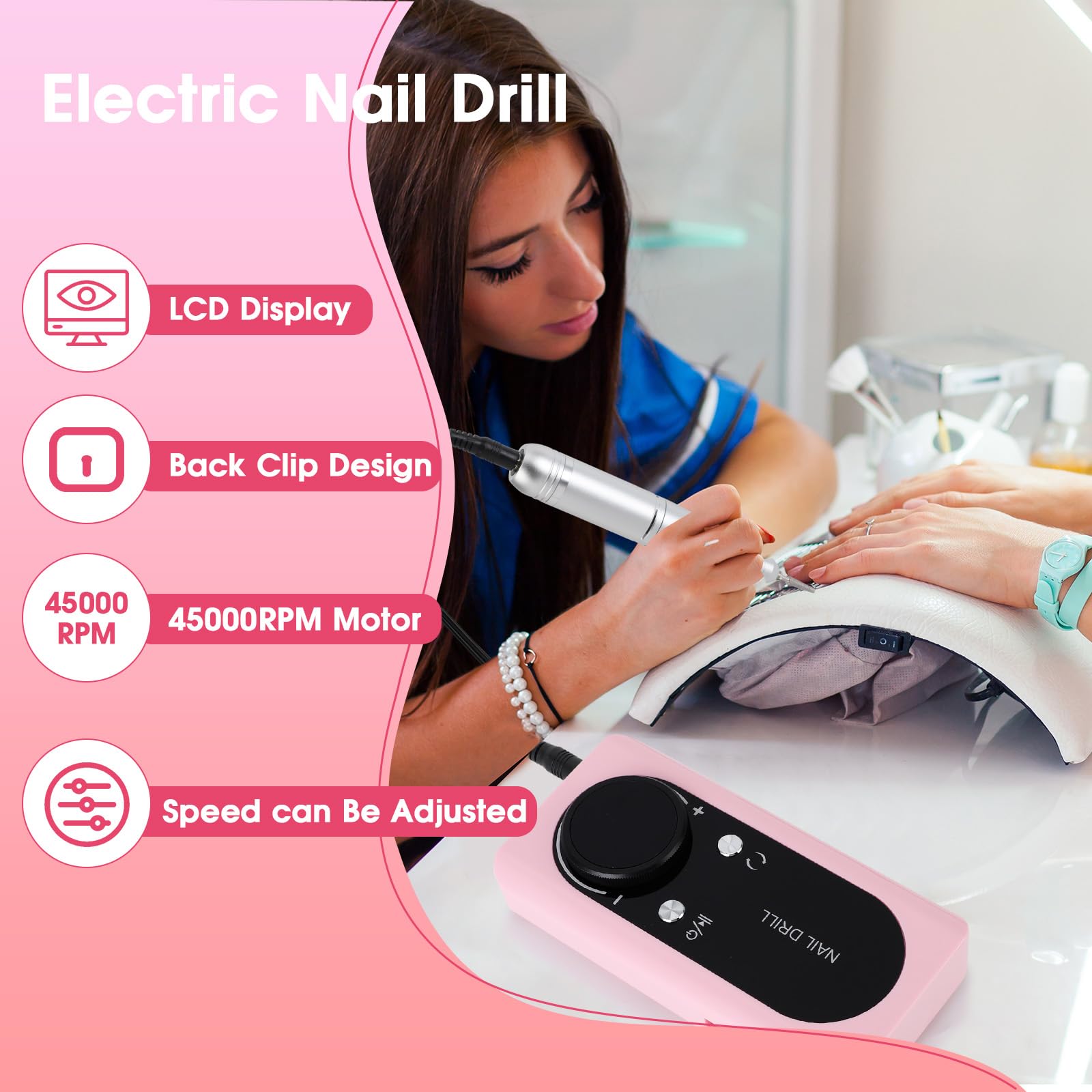 Elektryczna frezarka do paznokci, 45 000 obr./min, elektryczny pilnik do paznokci żelowych, ładowany, przenośny zestaw do manicure, elektryczny, 2000 mAh, USB, elektryczny pilnik do paznokci żelowych