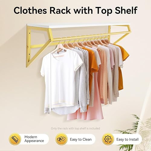 Miniatura 2 de Perchero industrial de tubería con estante superior, perchero montado en la pared, barra de ropa resistente, barra de ropa multiusos para colgar