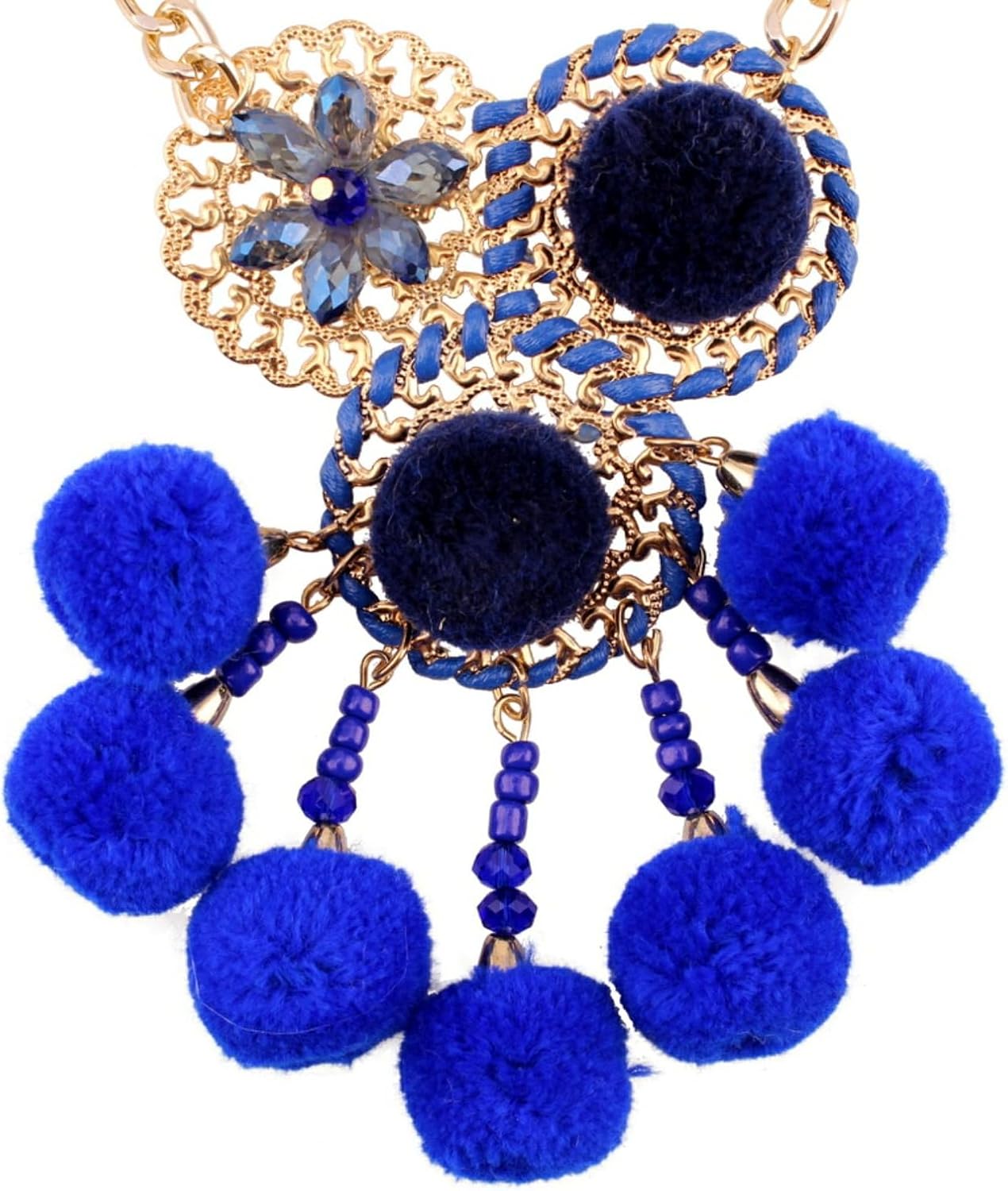 Chunky Pom Pom Shell Pendant Crystal Women Long Gold Color Chain Handmade Statement Necklaces - Image 5