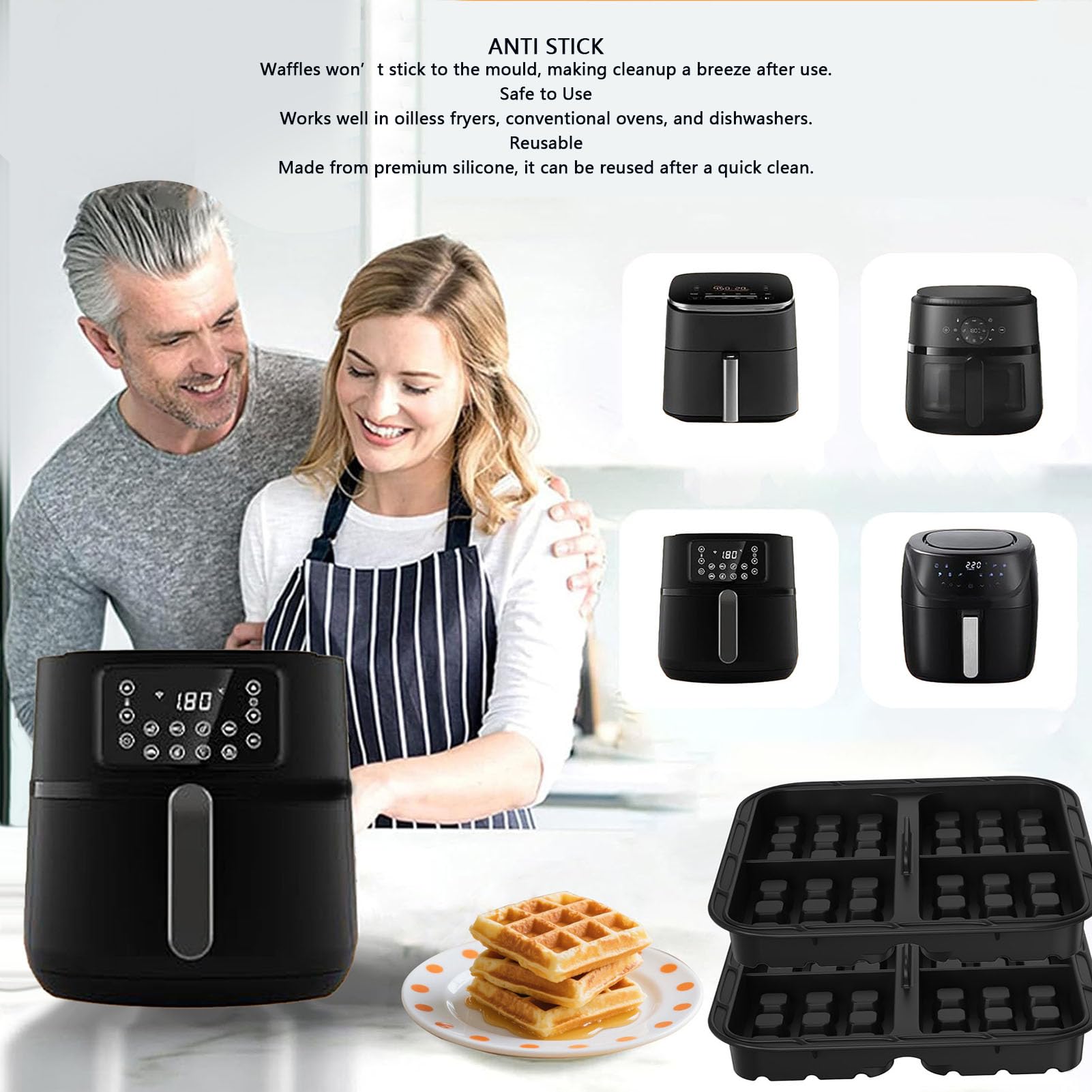 Ejoyous Stampo per Waffle in Silicone a 2 cavità Stampo da Forno Riutilizzabile Antiaderente Design Pieghevole 8,07 X 8,07 X 1,42 Pollici per Forno e Friggitrice Senza Olio Panettieri Domestici
