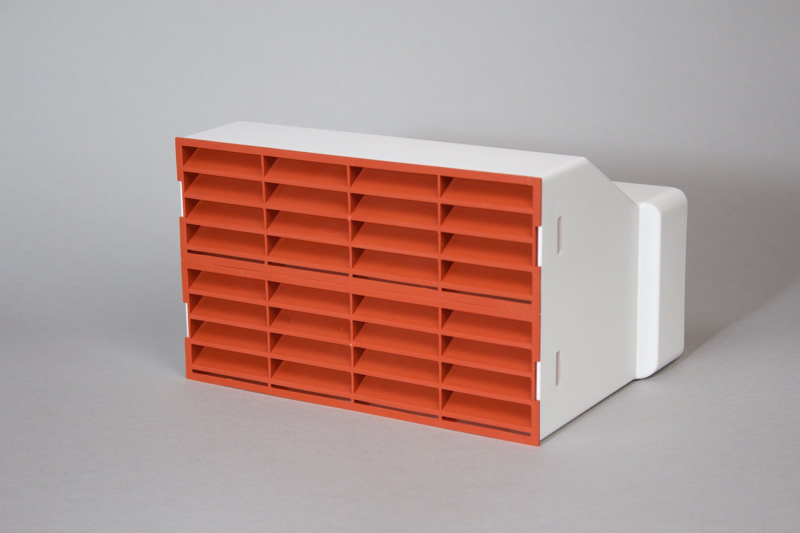 NaplesUK 220mm x 90mm Megaduct Flat Channel Ducting Double Airbrick Adaptor - White with Two Terracotta Grille Inserts