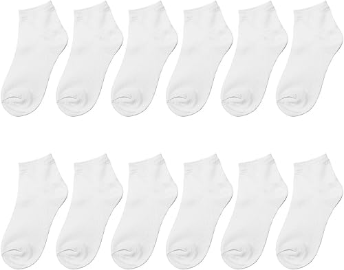 Falari 12 pares de calcetines de algodón para niñas y niños pequeños, calcetines tobilleros para uniforme escolar