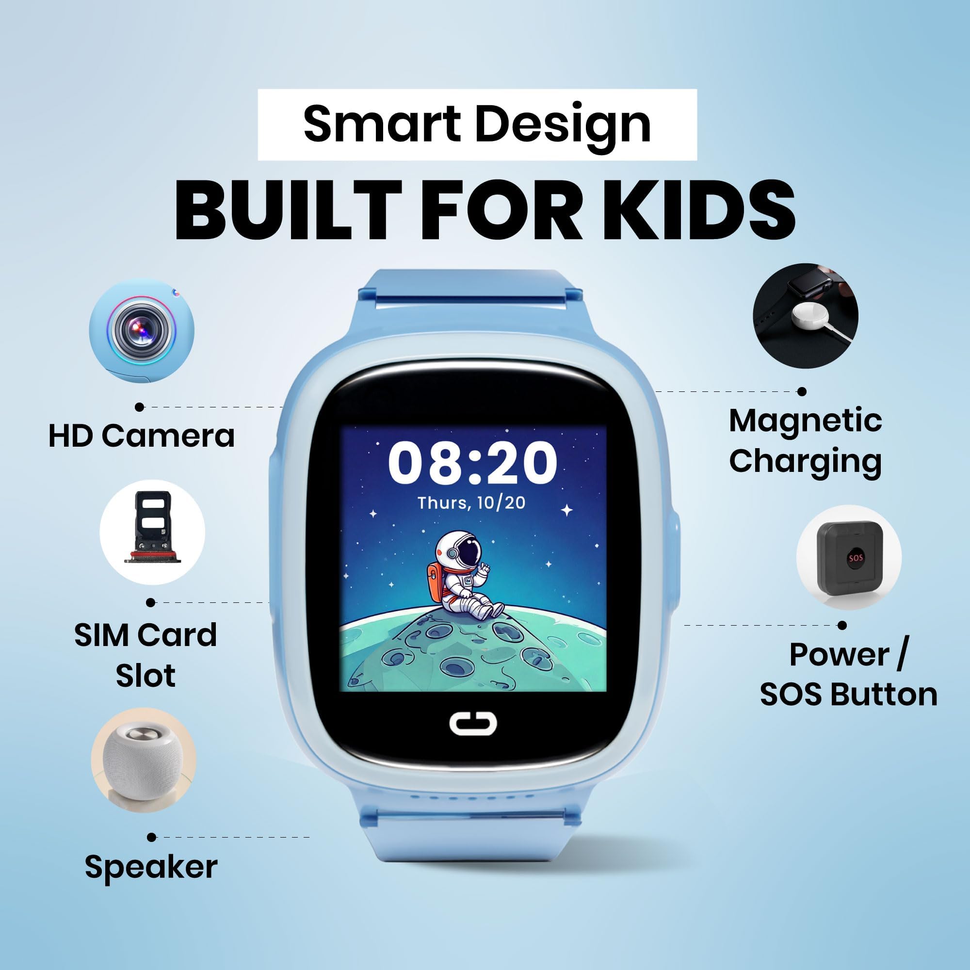 Kids Watch with GPS Tracker, Two-Way Calling, Real-Time Tracking & SOS Alerts - Smart Watch for Kids Call and Text with Geo-Fencing, School Mode, Water-Resistant, Long Battery Life & Parental Controls