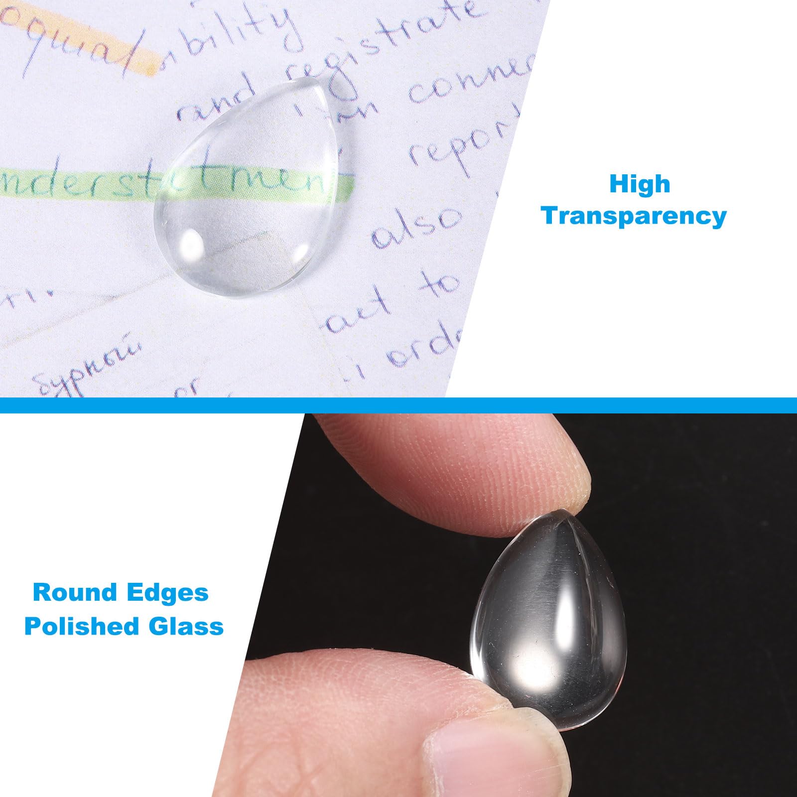 PATIKIL Transparent Glass Cabochons, 50Pcs 13x18mm Drop Shaped Glass Dome Tiles for Photo Pendant Jewelry Making Clear - Image 4