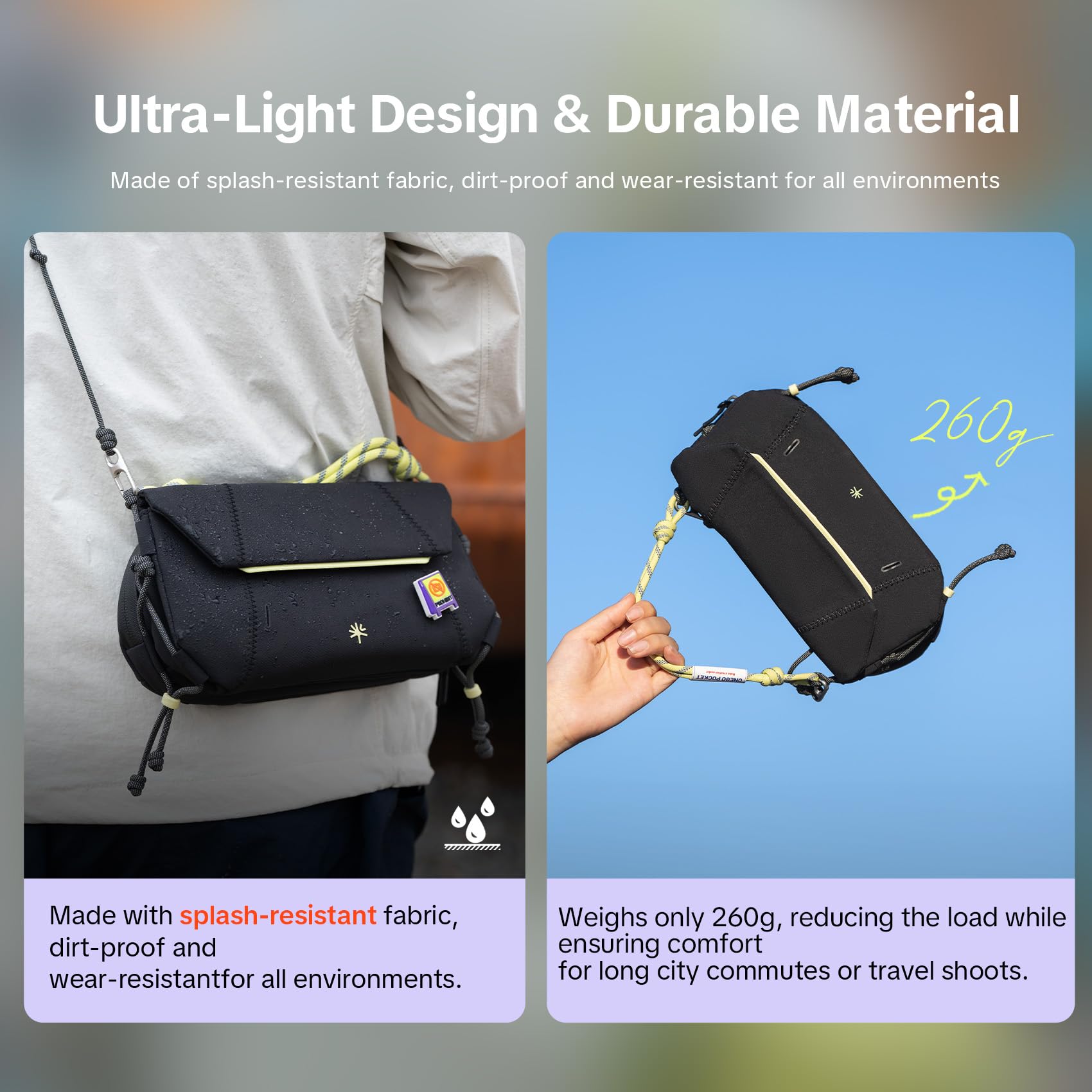PGYTECH OneGo Pocket Umhängetasche, ActionKam/Handy Schultertasche, Schwarz | Lässiger Alltagsstil, Sandwich-Fächerdesign, Schneller Magnetverschluss, Leichtes Robustes Material, YKK Reißverschluss