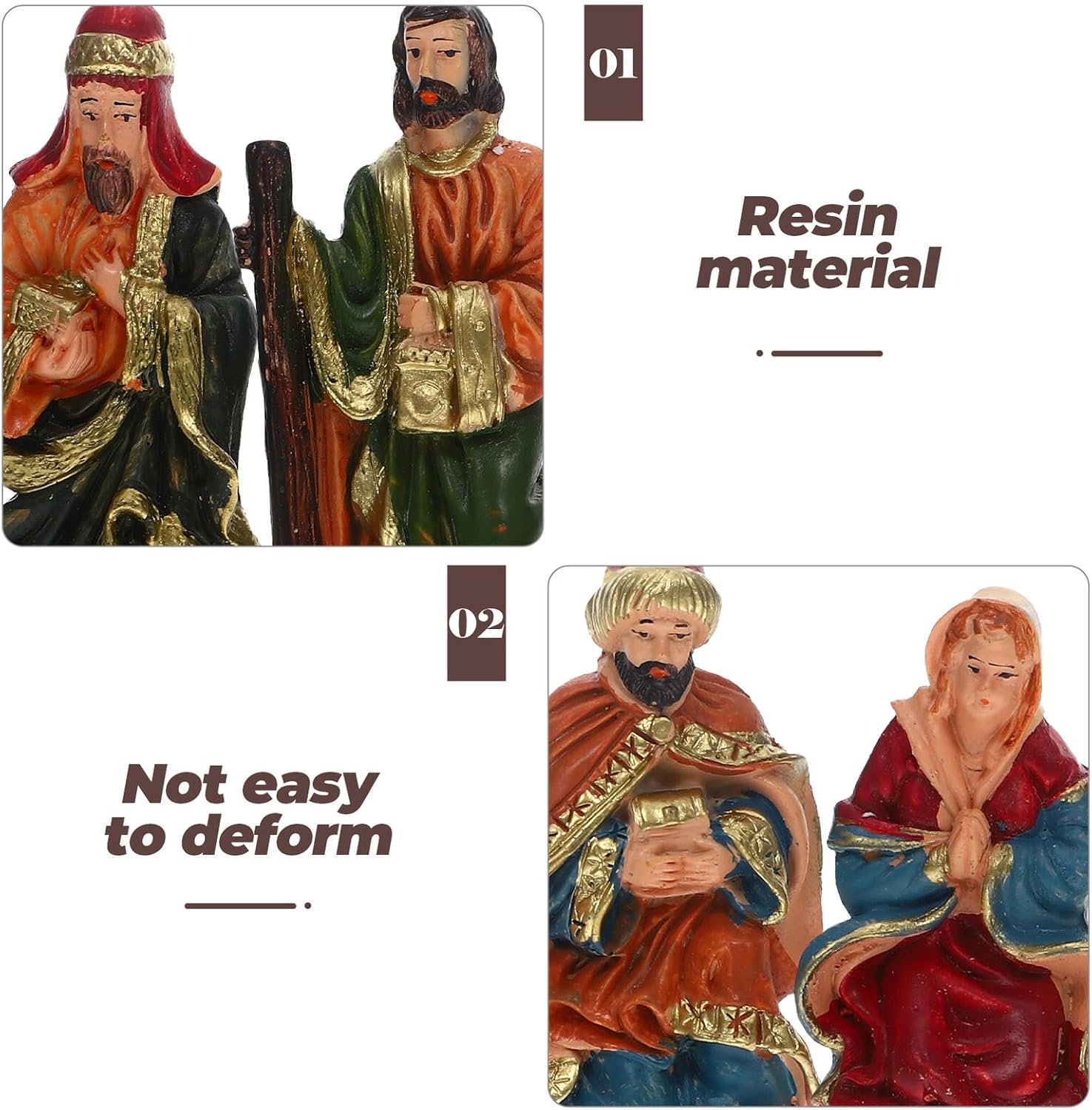 Nativity Figures 10pcs Set Christmas Jesus Figurines Resin Hand-Painted Religious Ornaments Indoor Table Nativity Scene Decorations for Holiday Home