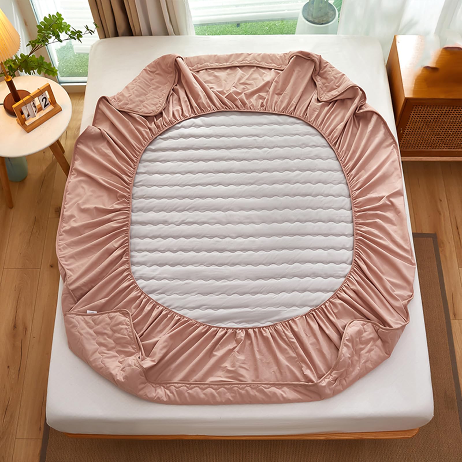Spannbettlaken 200x220 Khaki Baumwolle Großes Doppelbett
