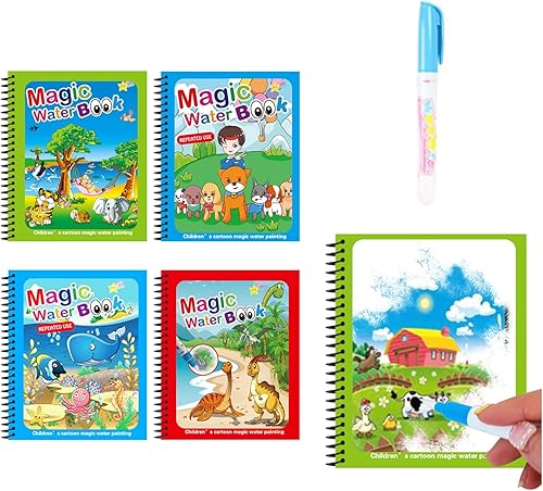 XBagSJ Paquete de 4 libros mágicos reutilizables para colorear agua para niños pequeños, pintura con libros de agua, libro para colorear sin