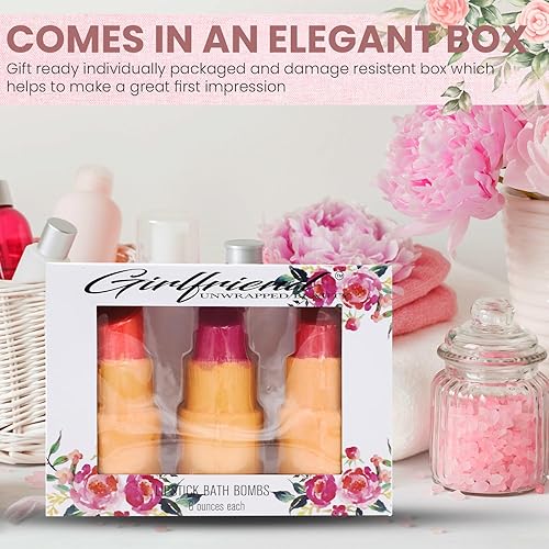 Miniatura 7 de Bombas de baño con lápiz labial I 3 bombas de baño perfumadas grandes hechas a mano para mujeres y niñas, niños, regalos de relajación de spa para