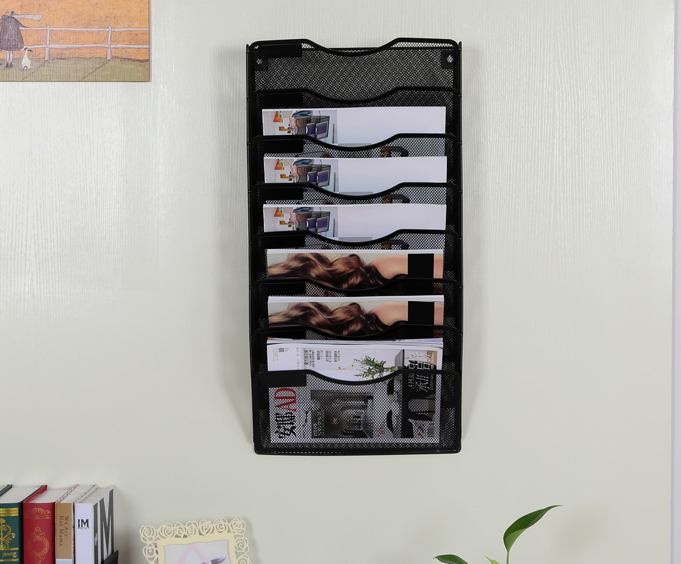 Easypag - Soporte de pared para archivos, organizador de revistas de metal para colgar 8 niveles, color negro