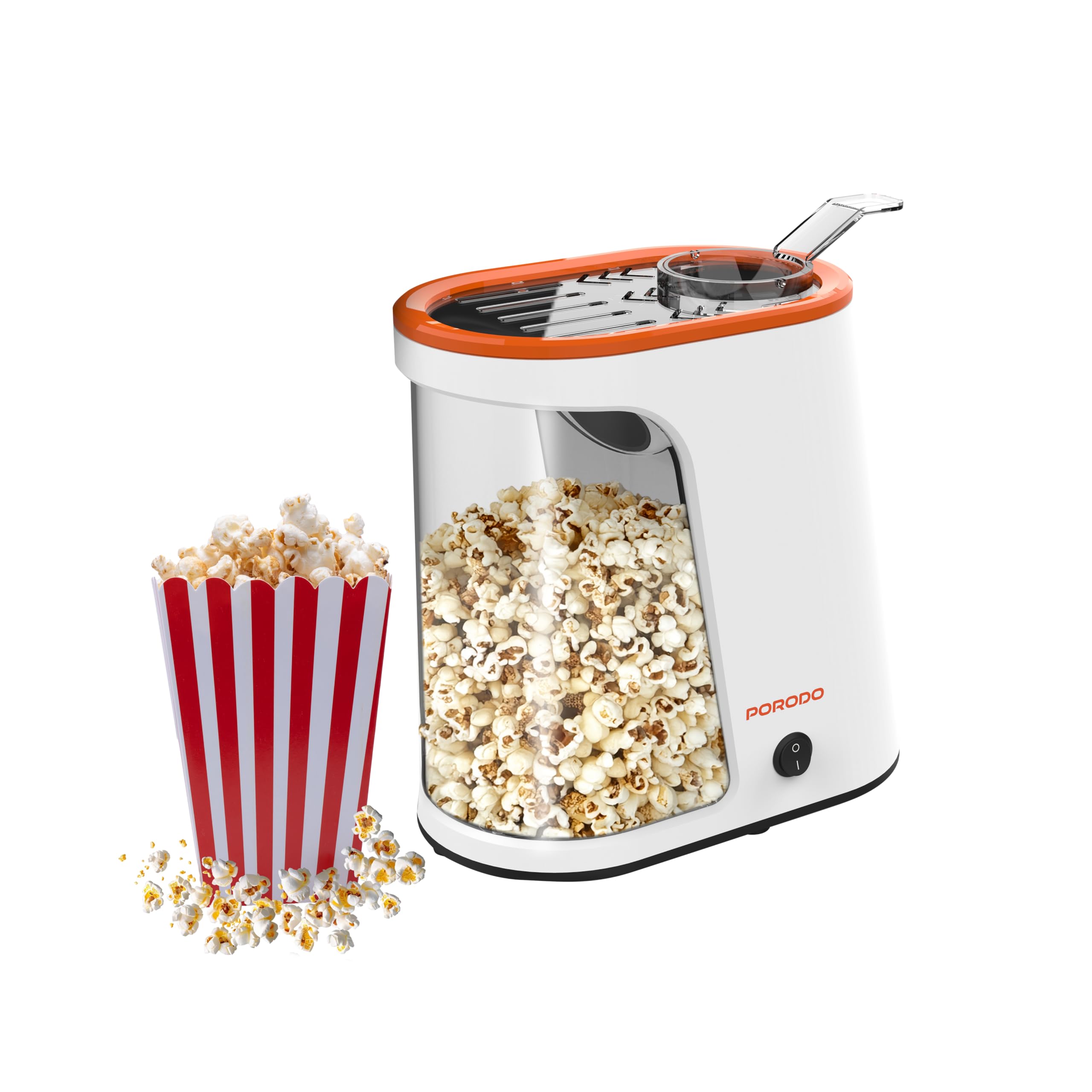 Porodo Lifestyle Popcorn Maker With Detachable Tank, 1200W Power, 2-4 Min Preparation Time, 60g Kernel Capacity, Quick & Efficient - White