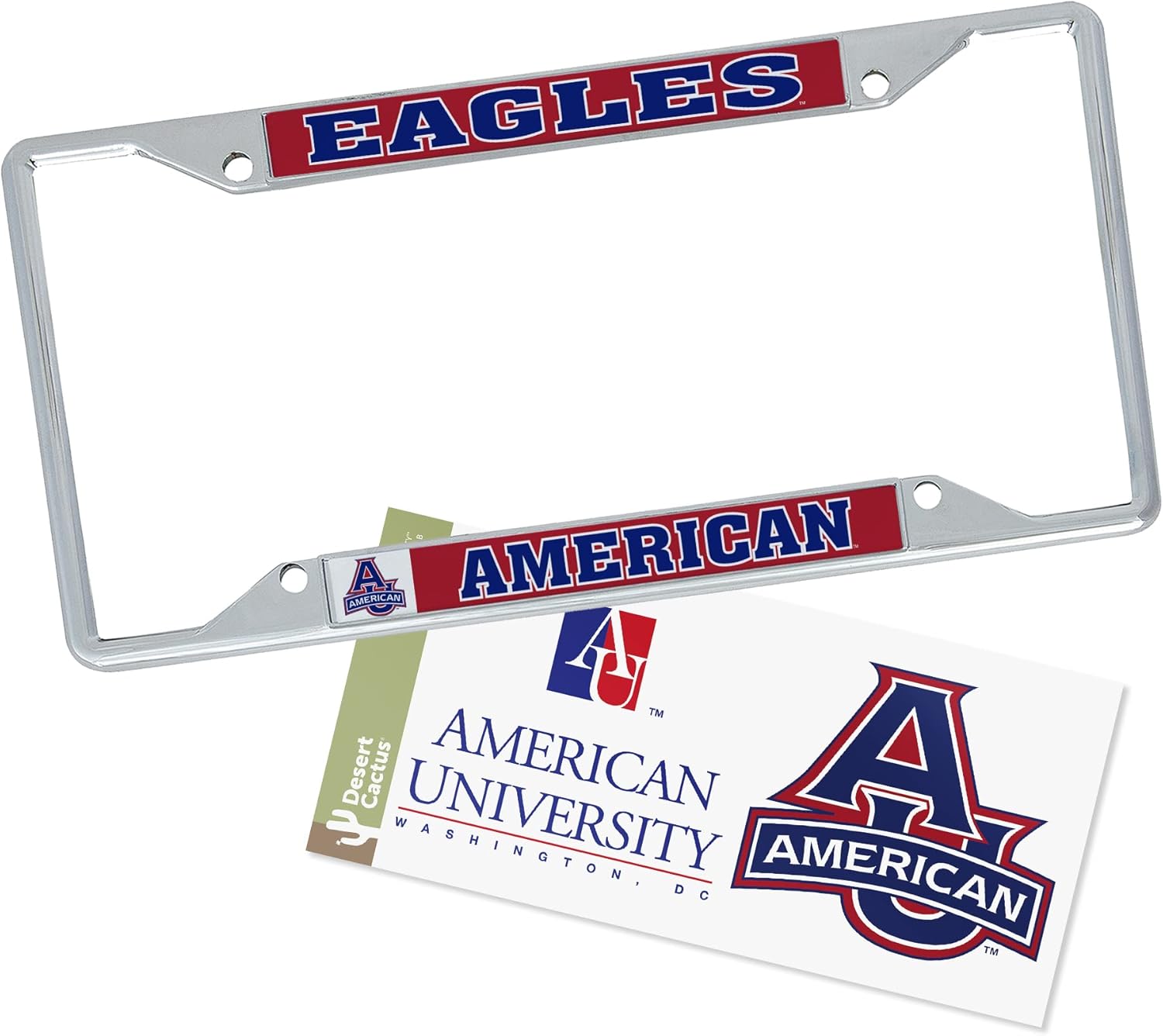 Desert Cactus American University Car Accessories Metal License Plate Frame and Sticker for Front or Rear of Car (Sticker Frame Combo - Mascot)