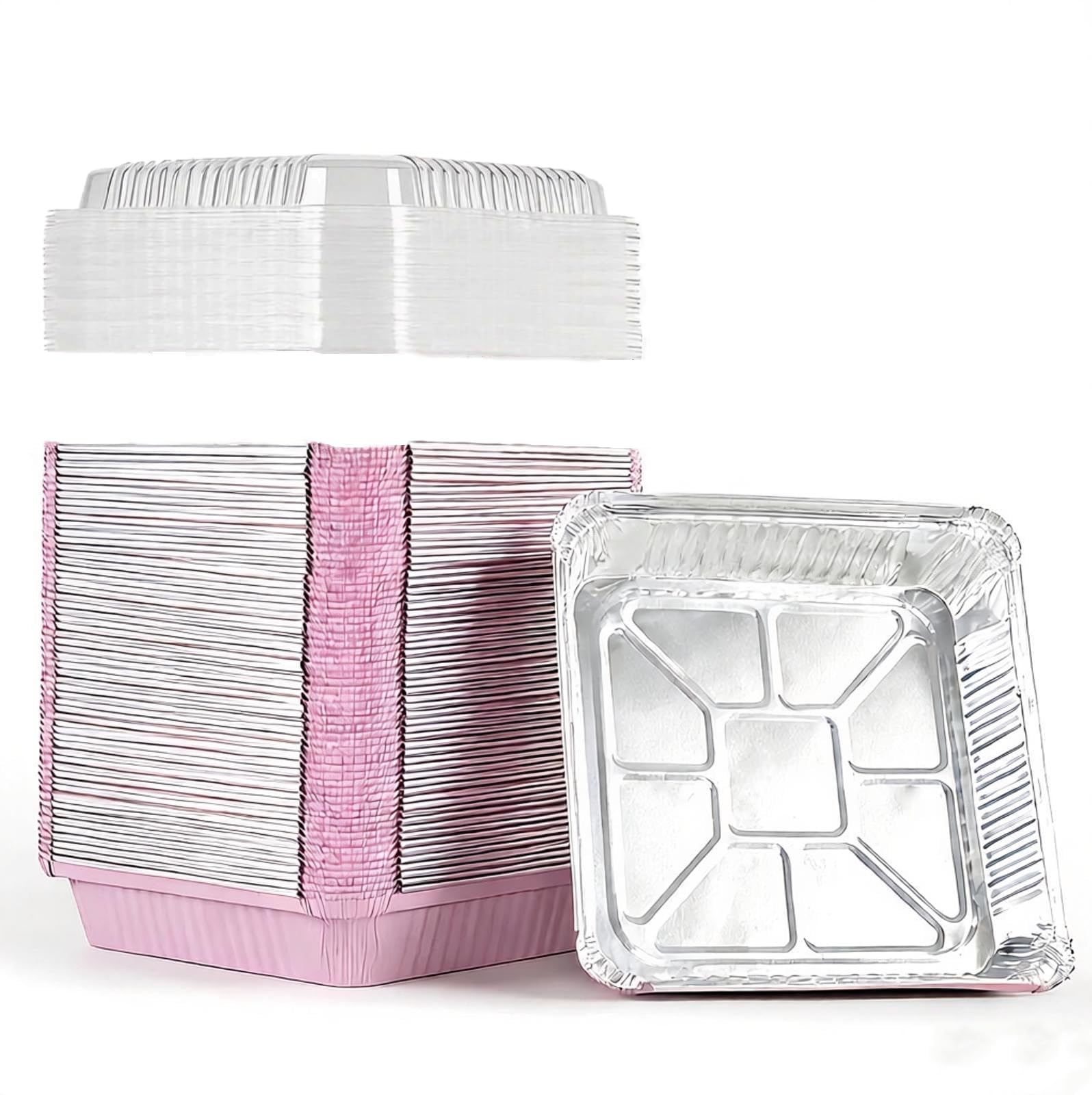 Pink Foil Cake Pans - 40 Pack with Lids -1