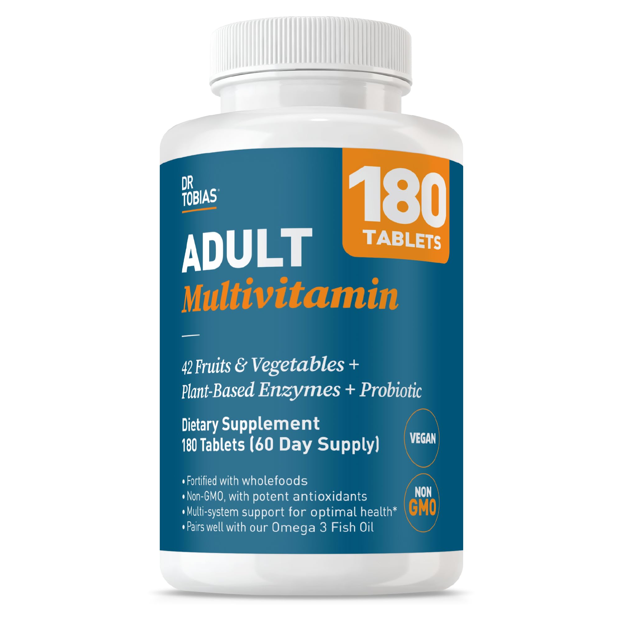 Adult Multivitamin for Women & Men, Immune Supporting Vitamins from 42 Fruits, Vegetables, Plus Probiotics, Vegan Multivitamins for Men & Women, Non-GMO, 180 Tablets, 60 Servings