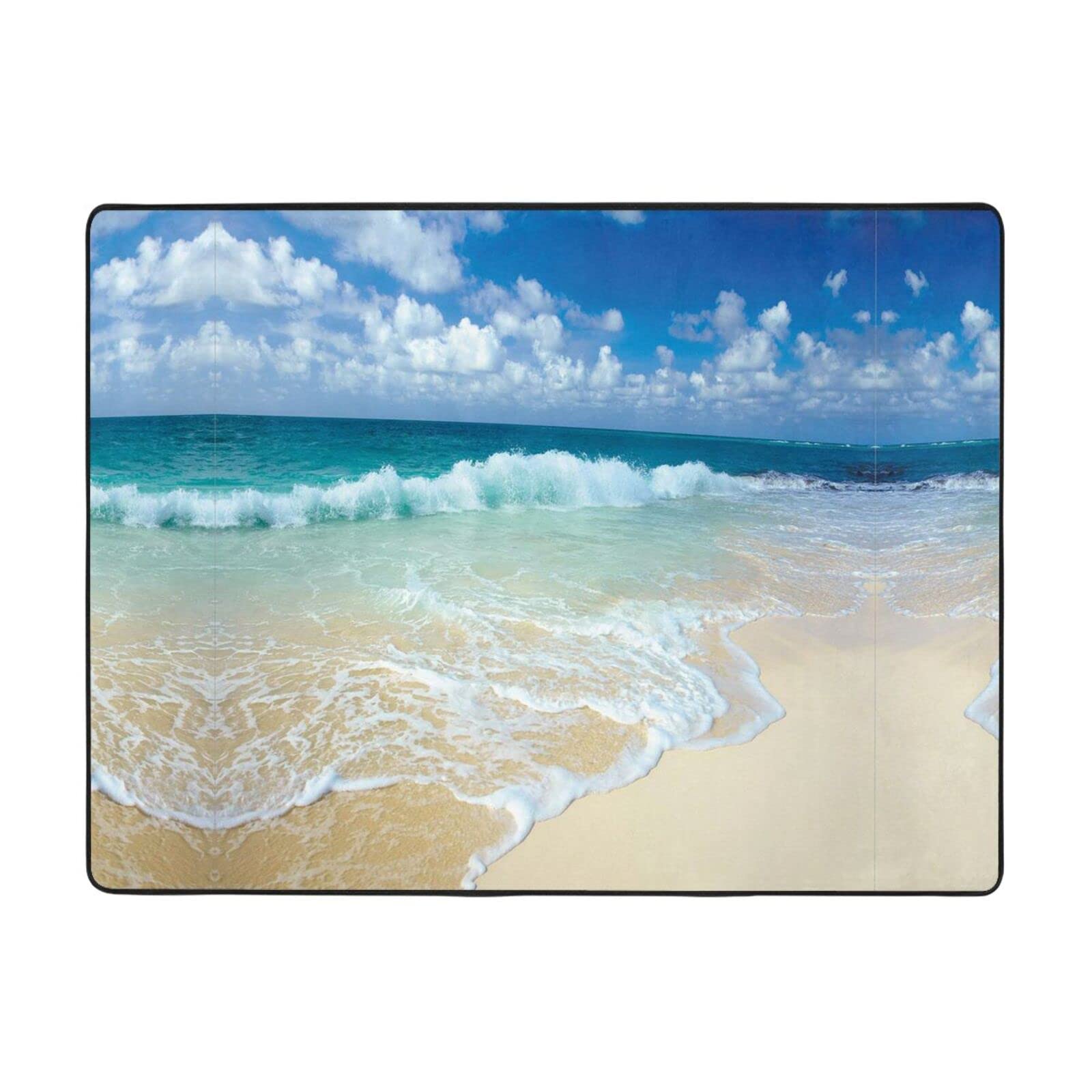 Area Rug,Serene Coastal Print Carpet 63x48 In Large Modern Non-Slip And Washable Carpet For Living Room Bedroom