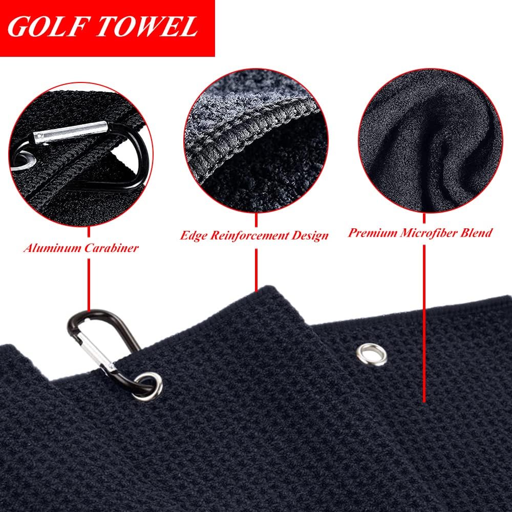 review YDQUANI Golf Towel Set, Microfiber Waffle Pattern Tri-fold Golf Towels, Brush Tool Kit with Club Groove Cleaner Golf Accessories for Men Women