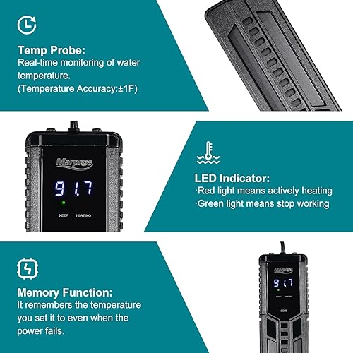 Miniatura 8 de Marpros Calentador de tanque de peces, calentador de acuario de 60 a 120 galones con controlador digital de temperatura, tubo de titanio