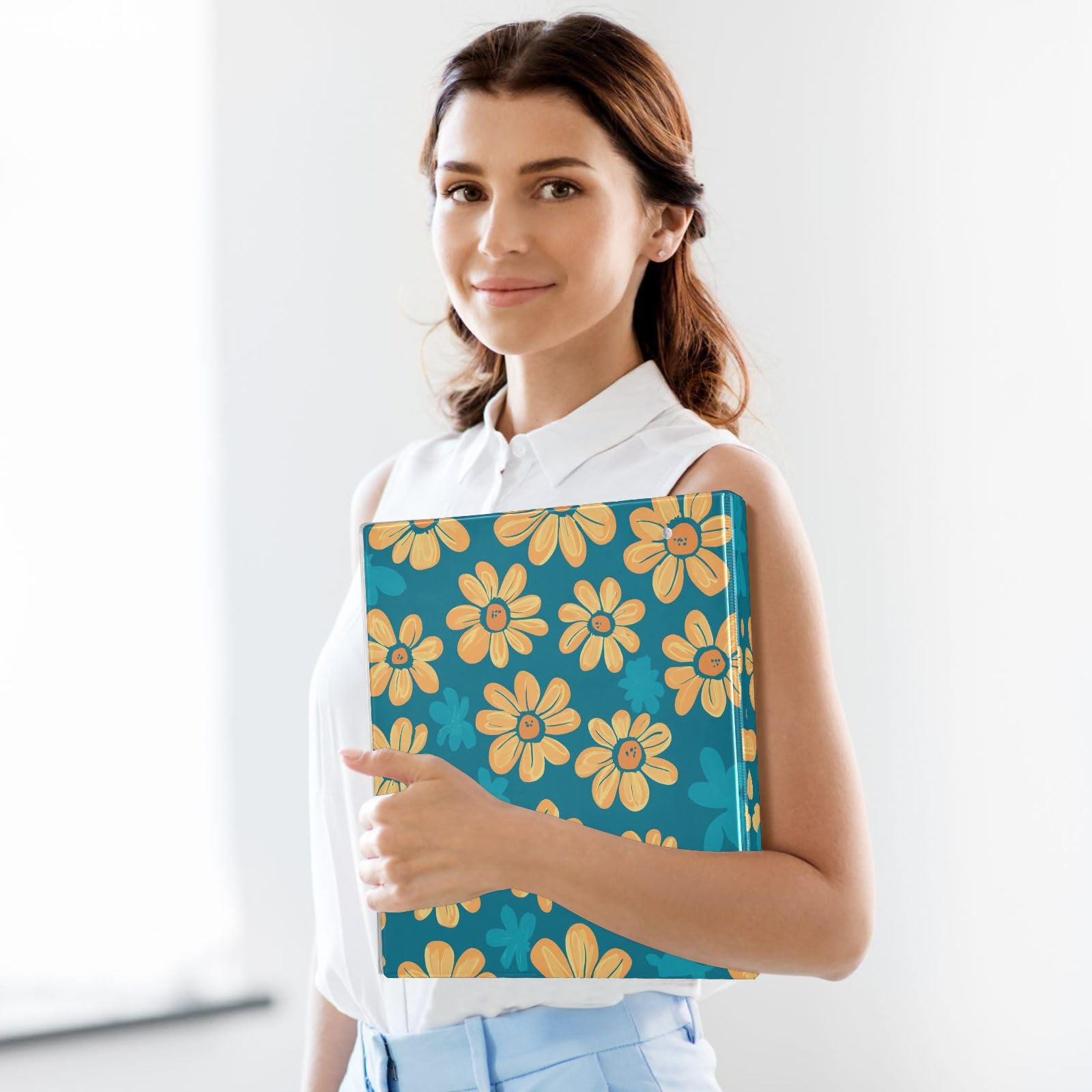 Raccoglitore ad anelli con 3 anelli, 3,8 cm, motivo fiori di mandarino, decorativo, con clip in metallo, formato A4, organizer per casa e ufficio, confezione da 2
