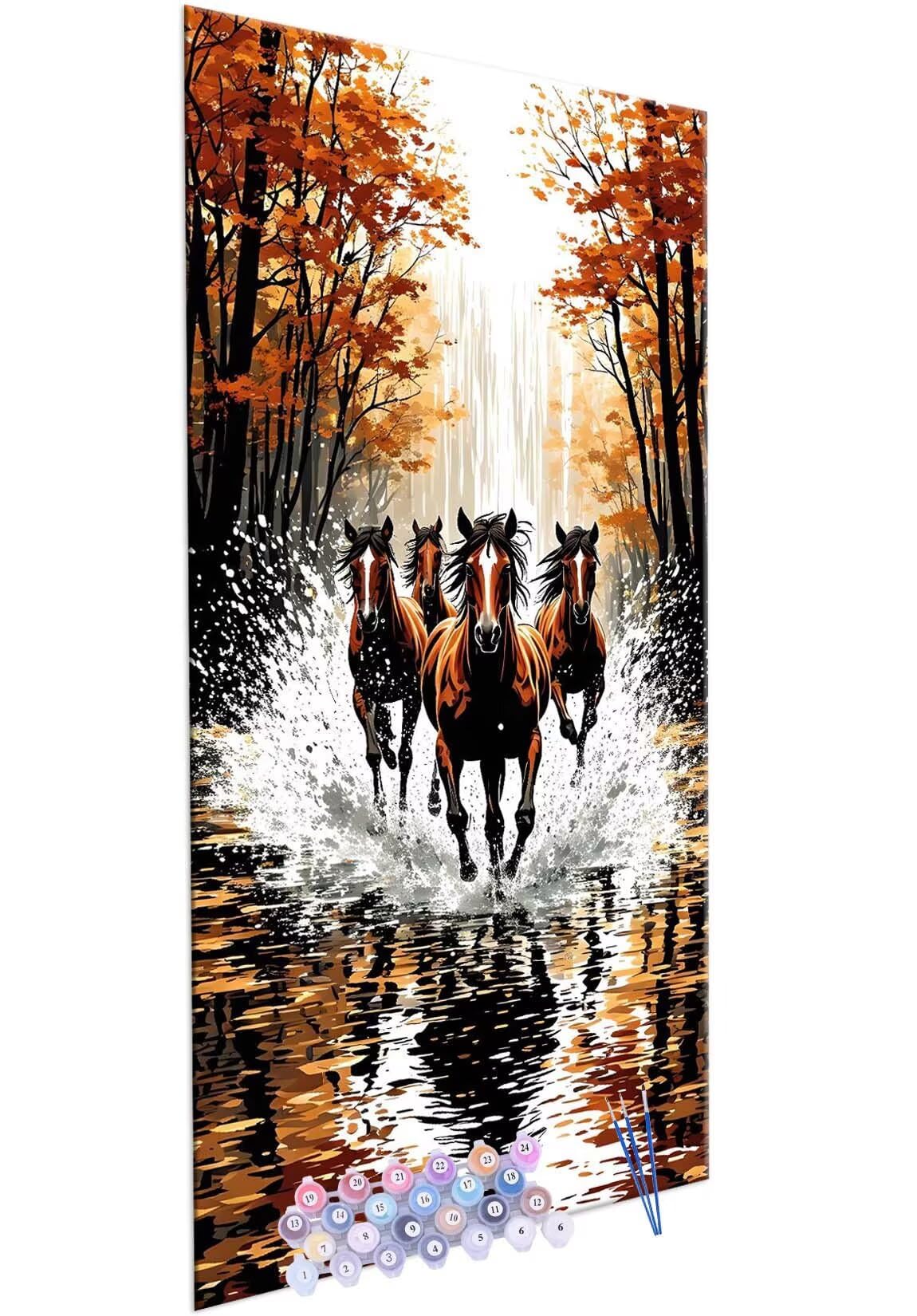 Pintura por Números para Adultos, 90x180cm Acrílica Pintura por Números para Niños Adultos Principiantes Pintura con 3 Pinceles Acuarela Bosque caballo Paint by Number Niños Decoración del hogar R849