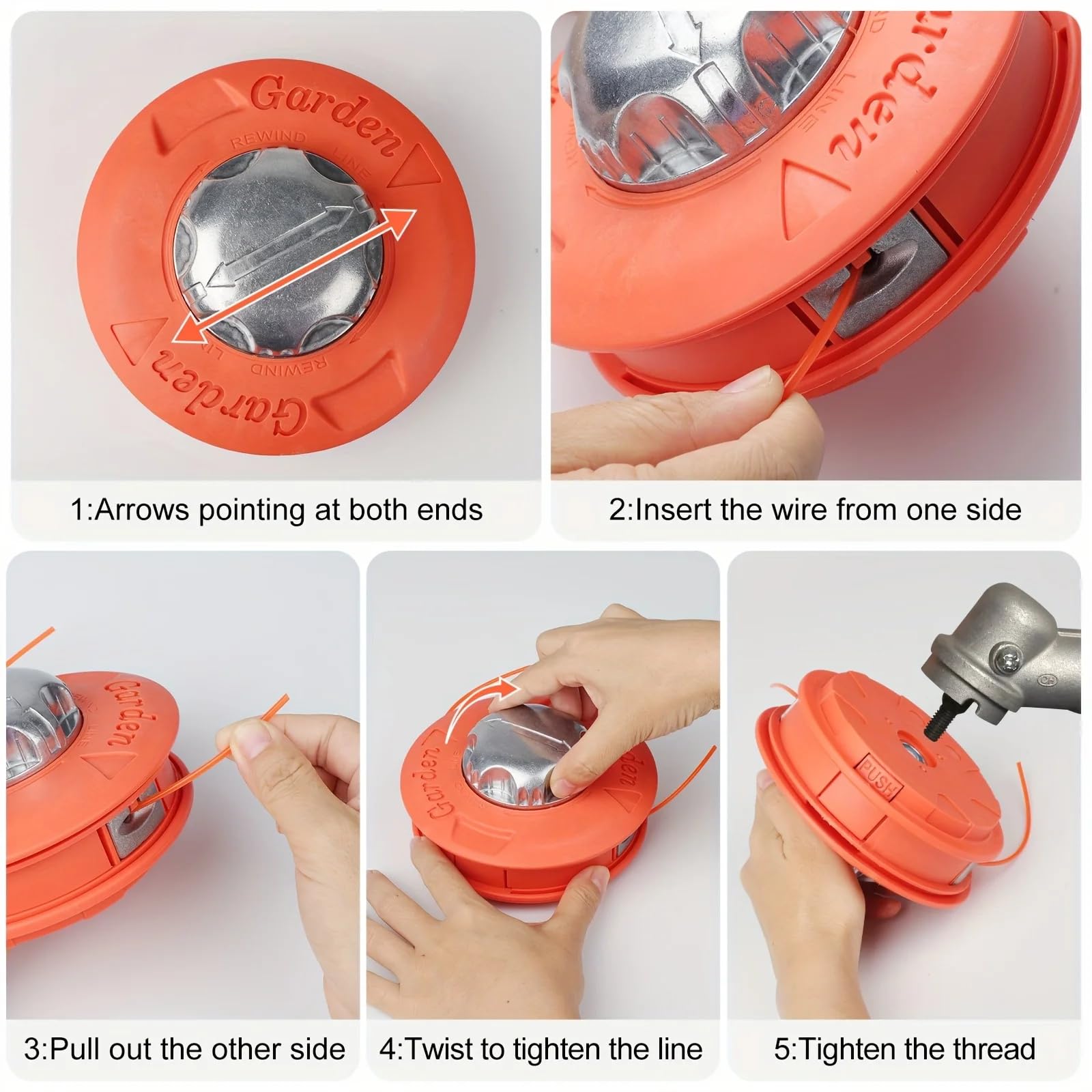 Cabezal Desbrozadora Universal, Cabezal de Bobina de Repuesto M10x1,25mm, Cortacésped Universal con Cabezal de Corte de 2 Hilos Rosca M10 Cabezal de Corte de Aluminio para desbrozadora(Naranja)