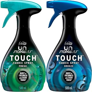 Febreze Unstopables Touch Fabric Spray & Odor Fighter, Fresh & Breeze, 16.9 oz Twin Pack - Touch-Activated Freshness