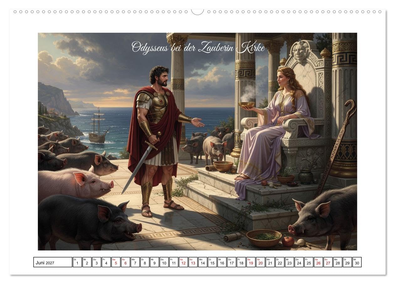 Die Irrfahrten des Odysseus (hochwertiger Premium Wandkalender 2027 DIN A2 quer), Kunstdruck in Hochglanz: Griechische Legende - Stationen der gefährlichen Heimfahrt (CALVENDO Kunst)