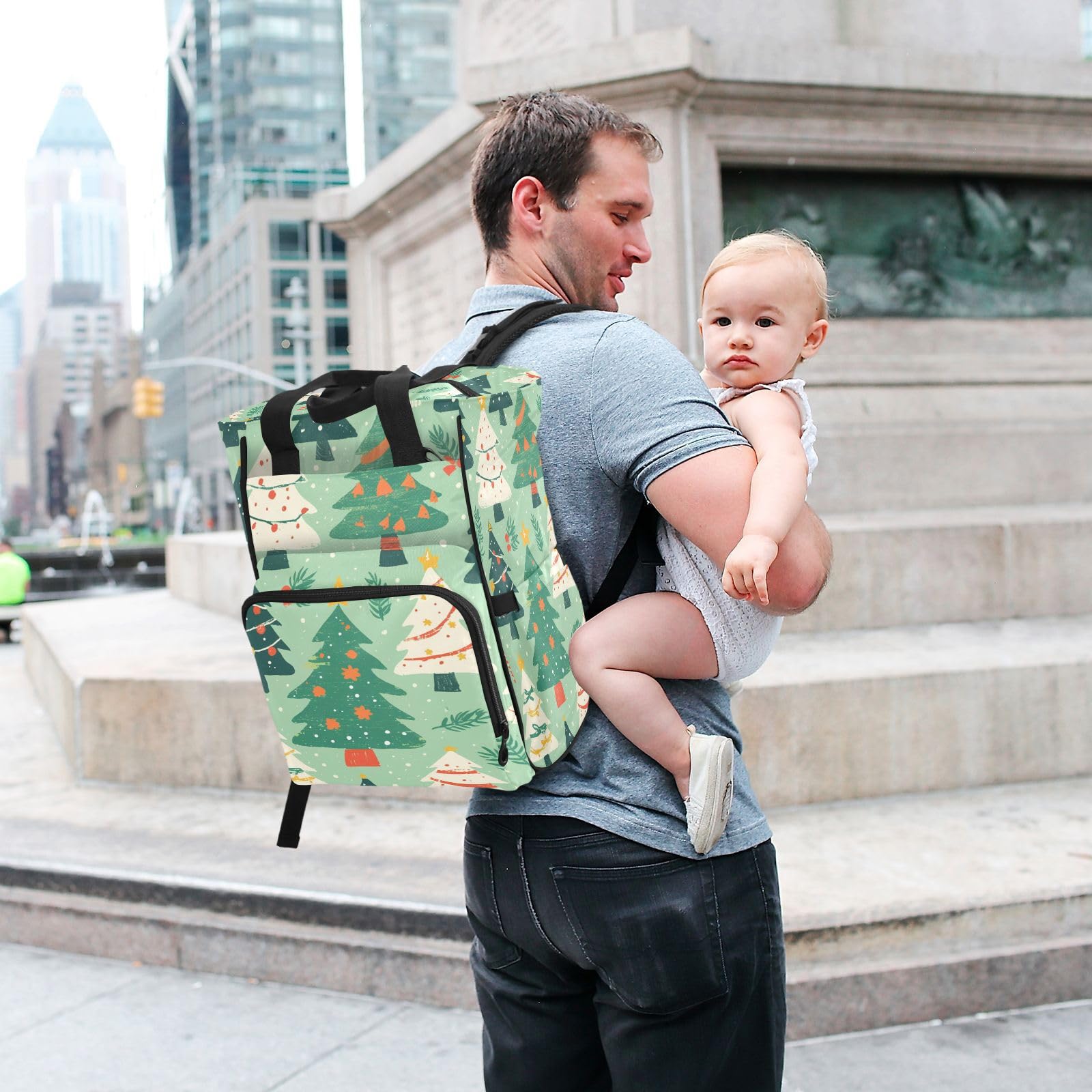 ÁRboles Verdes Festivo Simple Vacaciones Mochilas de Pañales para Gran Capacidad Pañal Bolso Mochila para Viajar al Aire Libre Mamá y Papá
